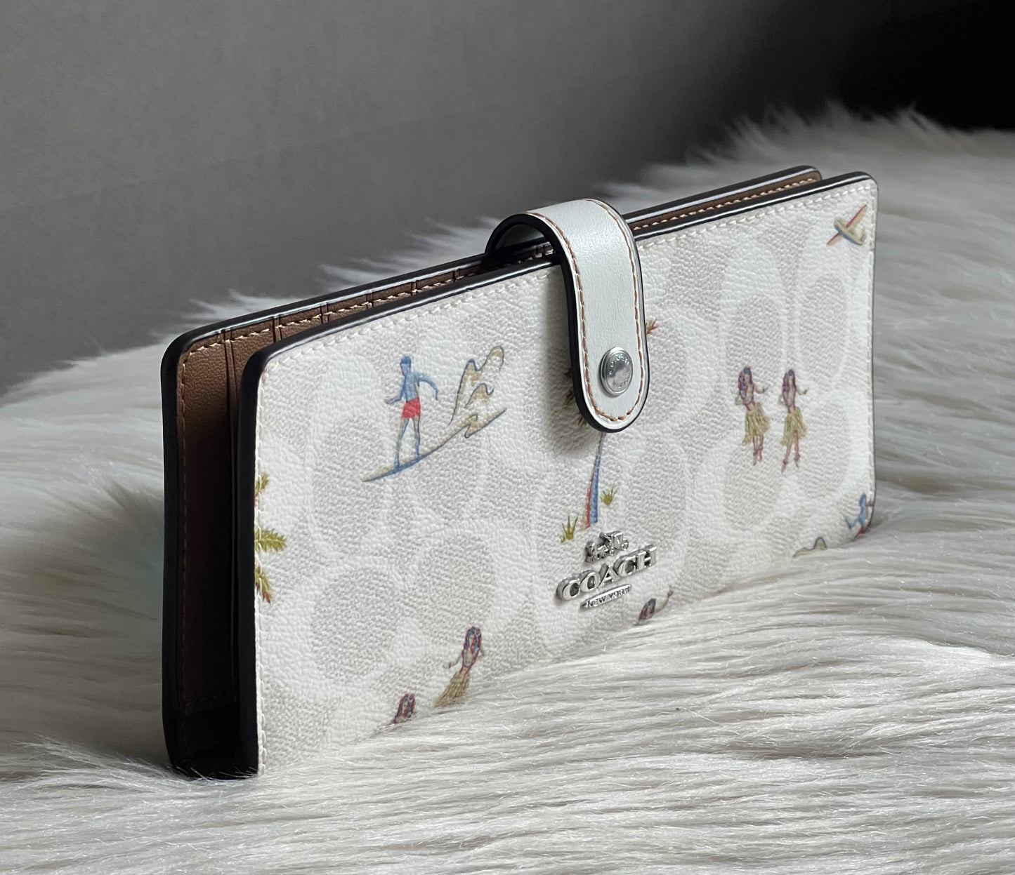 Coach Slim Wallet In Signature Canvas With Hula Print