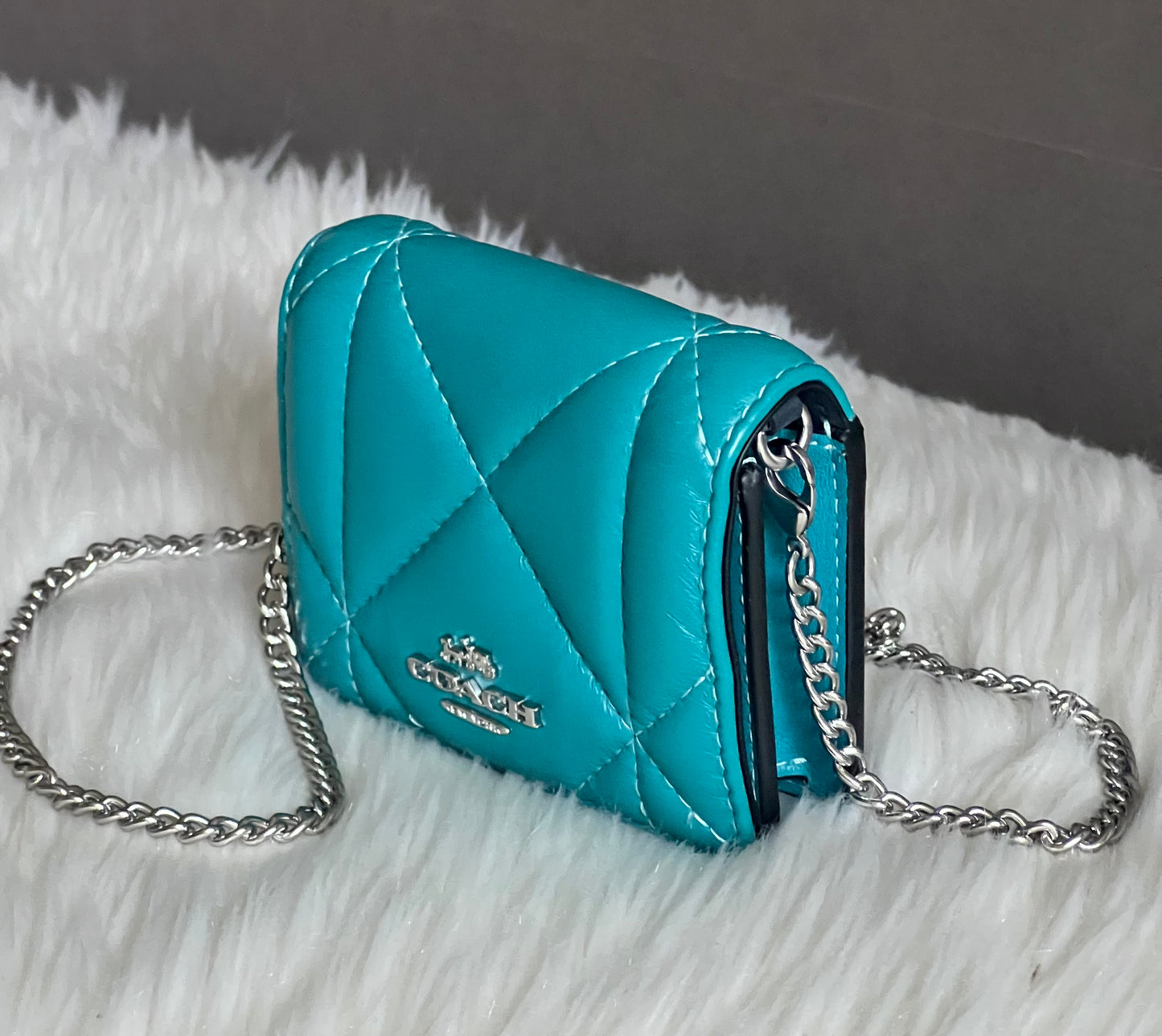 Coach Mini Wallet On A Chain With Puffy Diamond Quilting