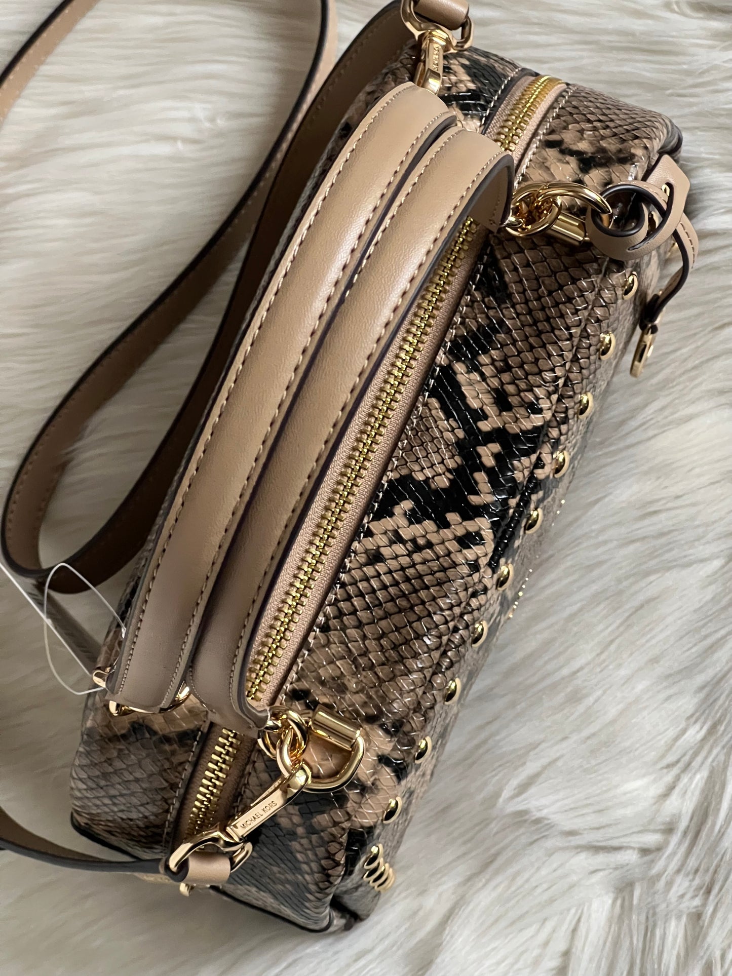 Michael Kors Cecily Small Studded Snake Embossed Shoulder Bag