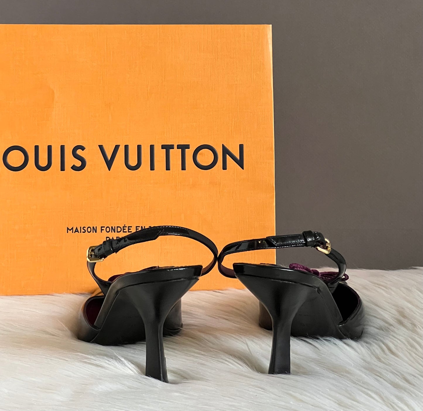 Louis Vuitton Purple Velvet Bow Patent Pumps
