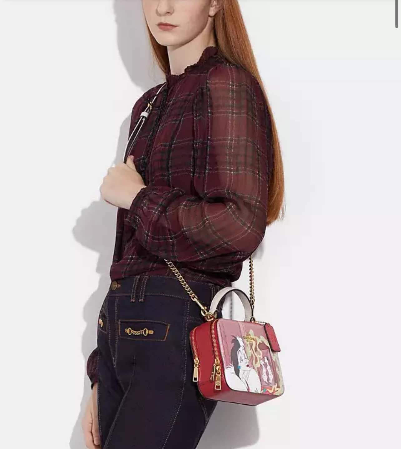 Disney X Coach Box Crossbody with Cruella Motif