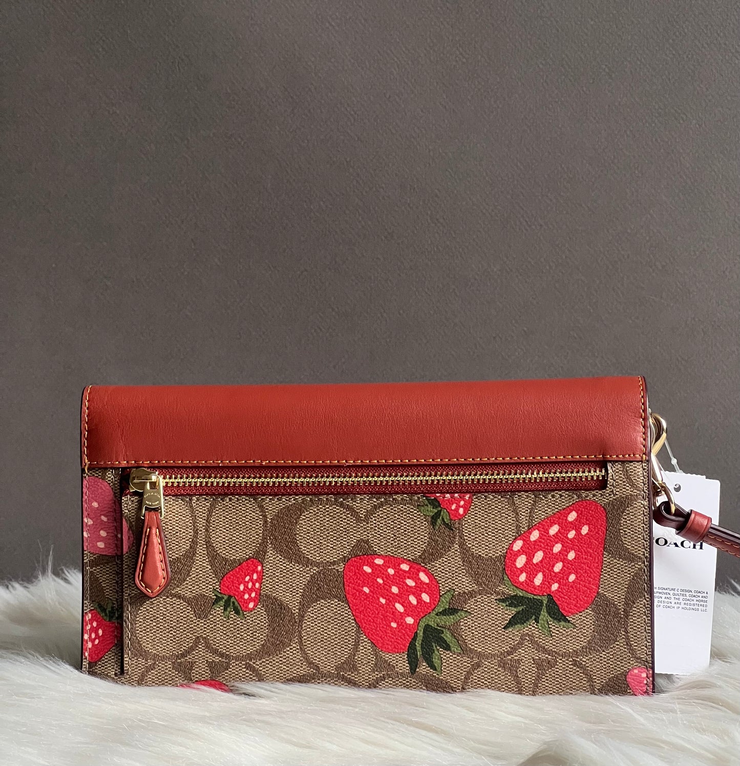 Coach Travel Envelope Wallet In Signature Canvas With Wild Strawberry Print