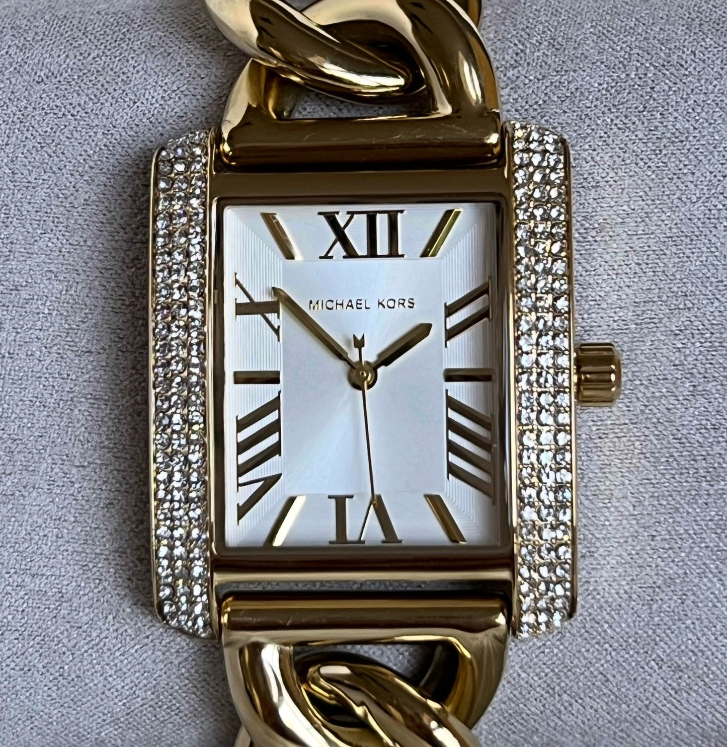 Michael Kors Women’s Oversized Emery Pavé Gold-Tone Curb Link Watch