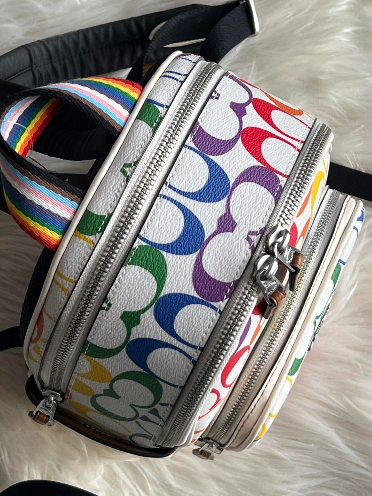 coach backpack multicolor Coach Mini Court Backpack in Rainbow Signature Canvas – Club de Mode