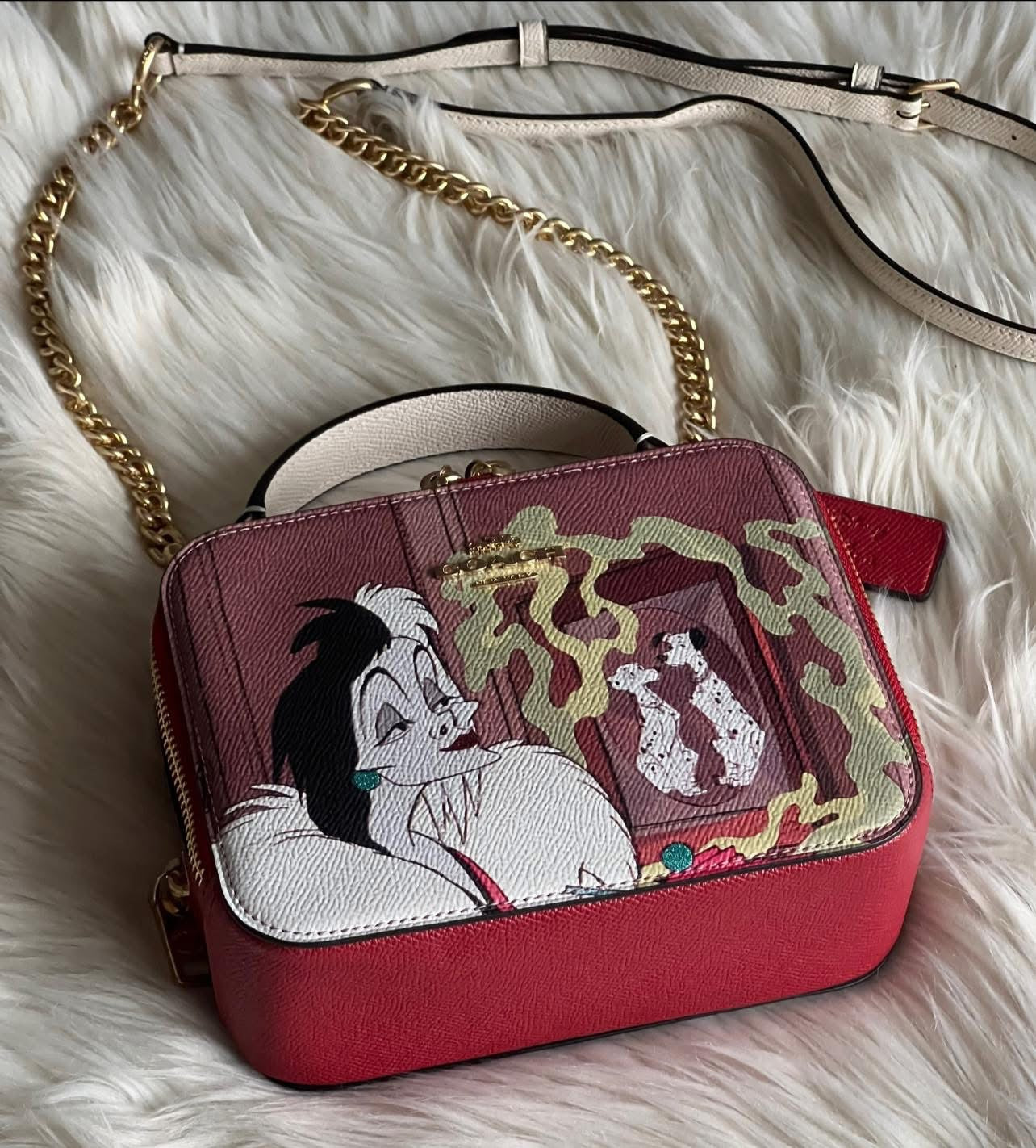Disney X Coach Box Crossbody with Cruella Motif