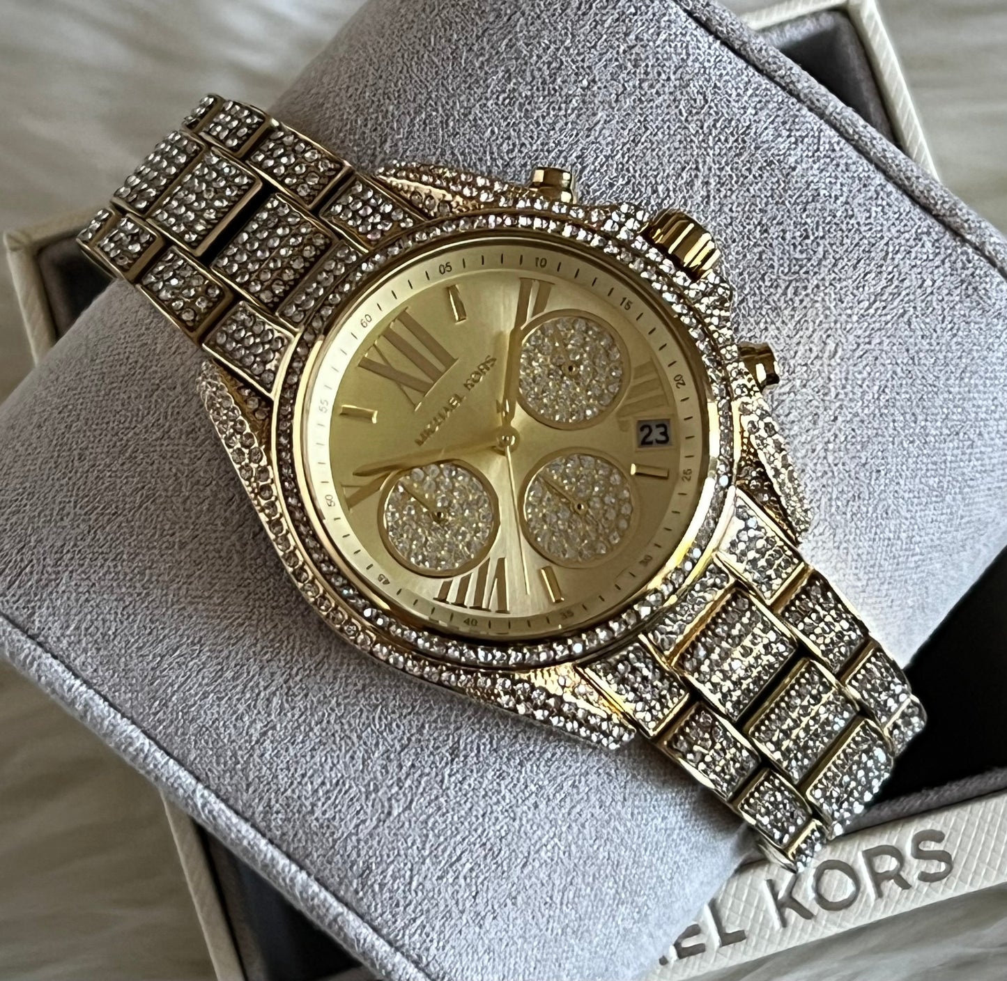 Michael Kors Women’s Mini Bradshaw Gold Dial Crystal Pavé Watch