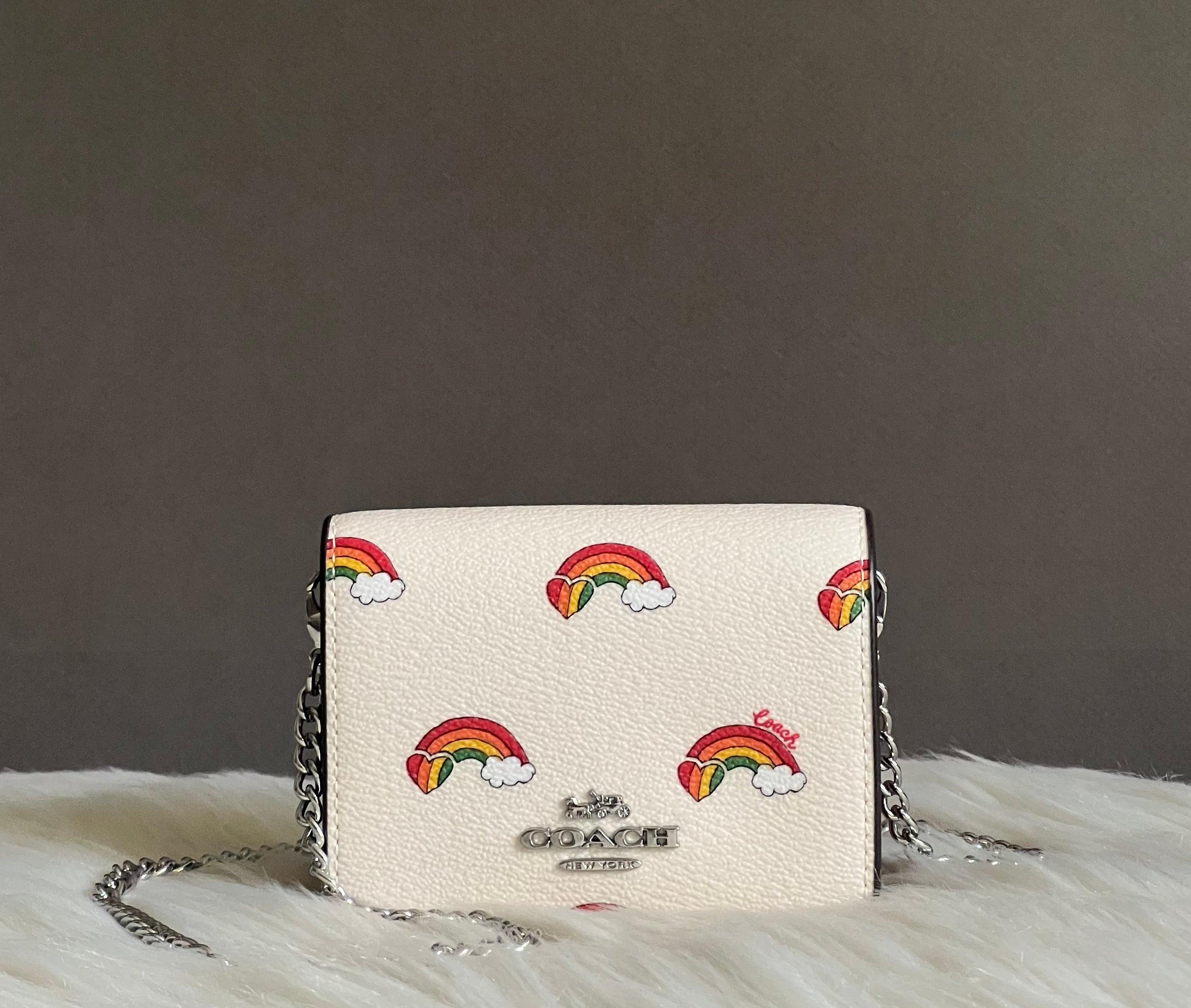 Coach Rhinestone Wallet With Chain Coach Mini Wallet On A Chain With Rainbow Print – Club de Mode