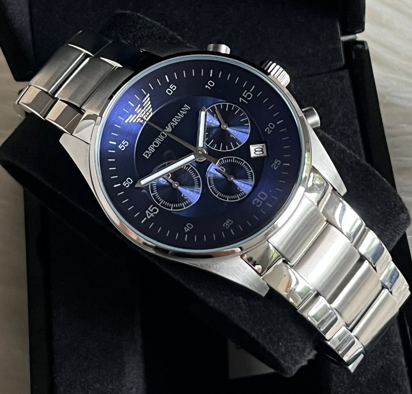 Emporio Armani Men’s Sport Steel Blue Dial Chronograph Watch