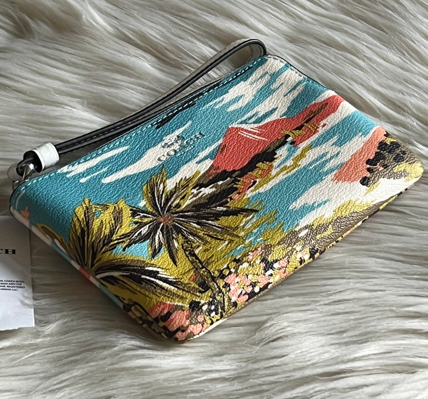 Coach Corner Zip Wristlet with Hawaiian Print