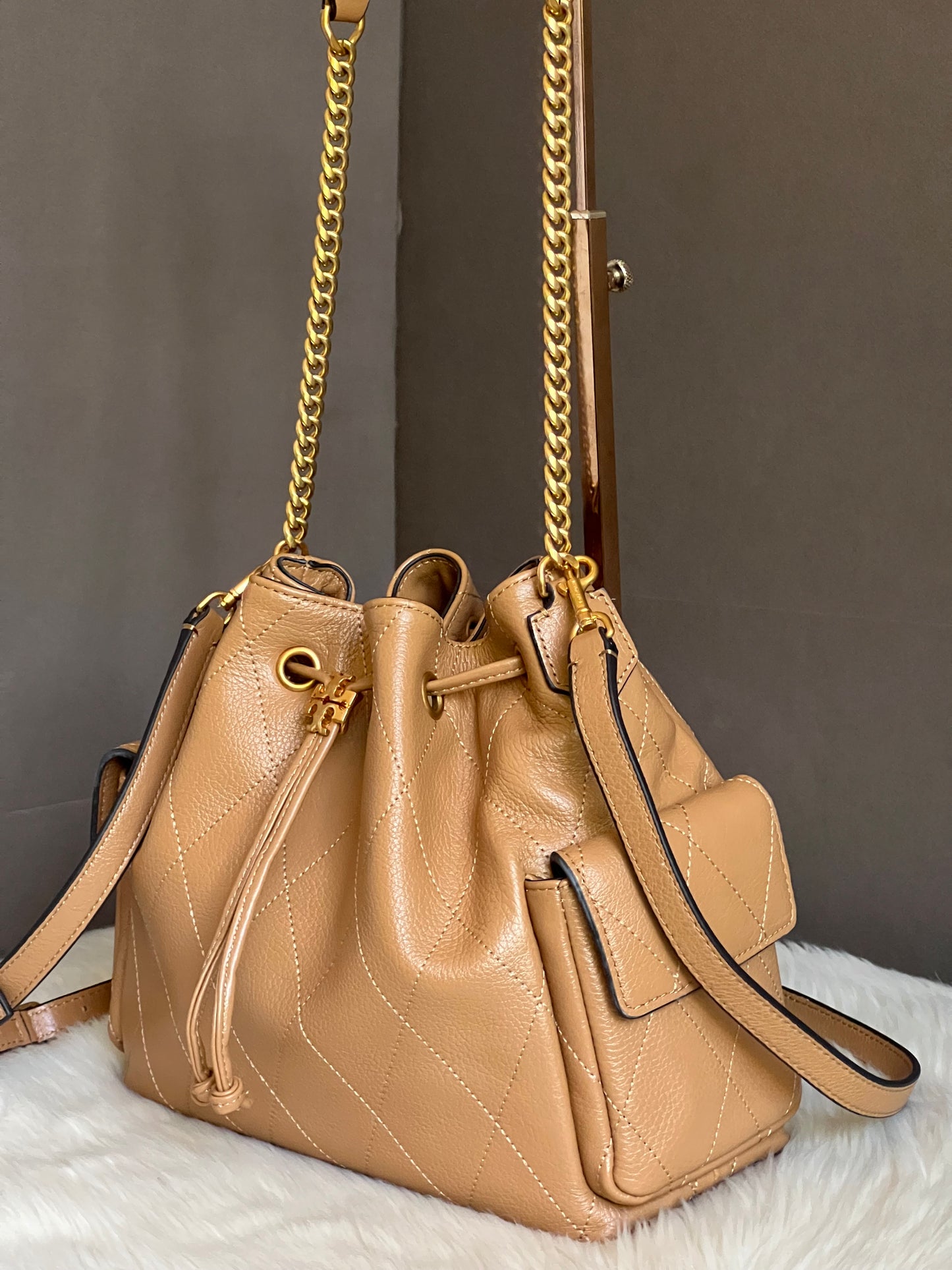 Tory Burch Charlie Quilted Drawstring Shoulder Bag