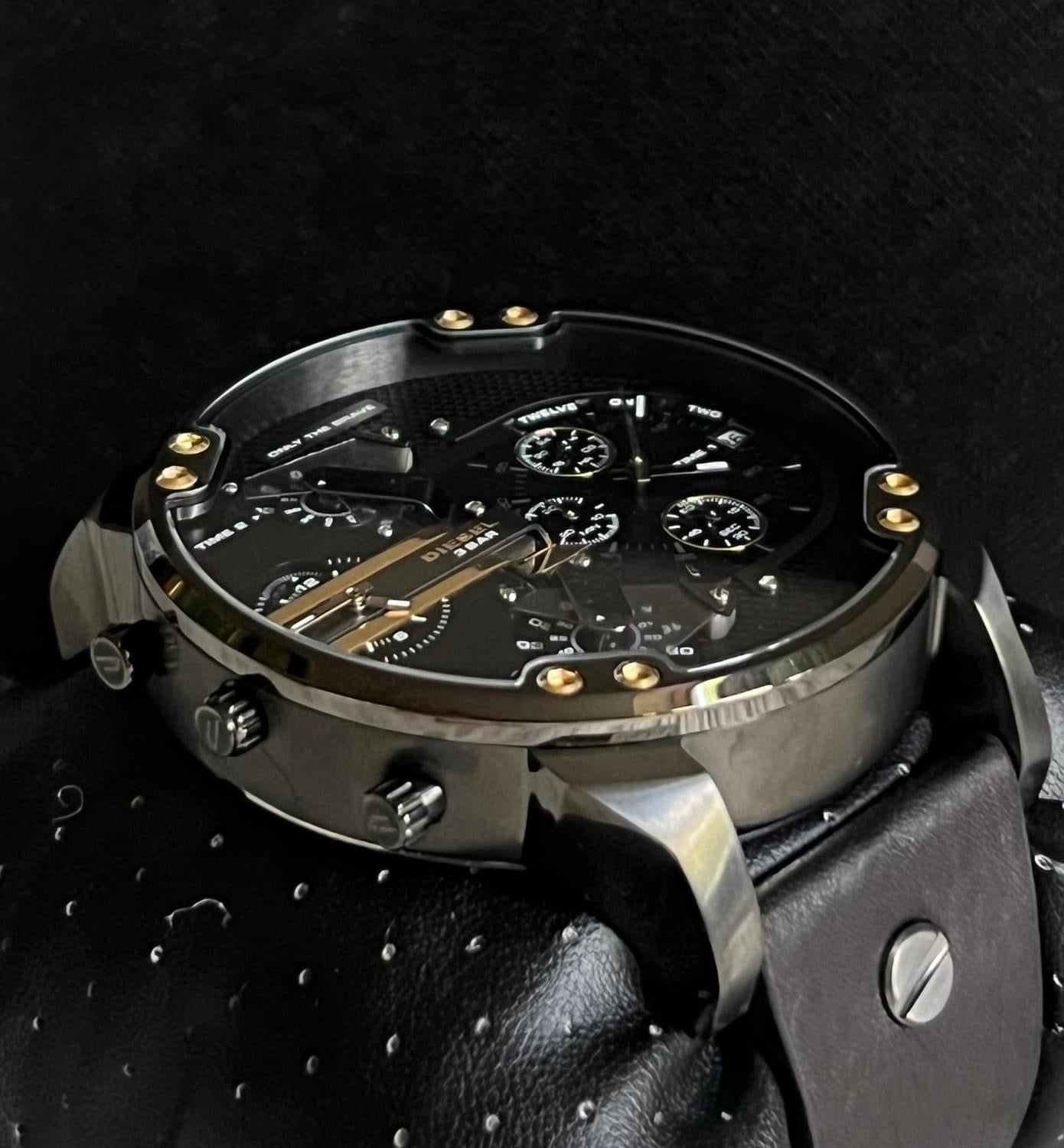 Diesel Men’s Mr. Daddy 2.0 Gold and Black Leather Watch