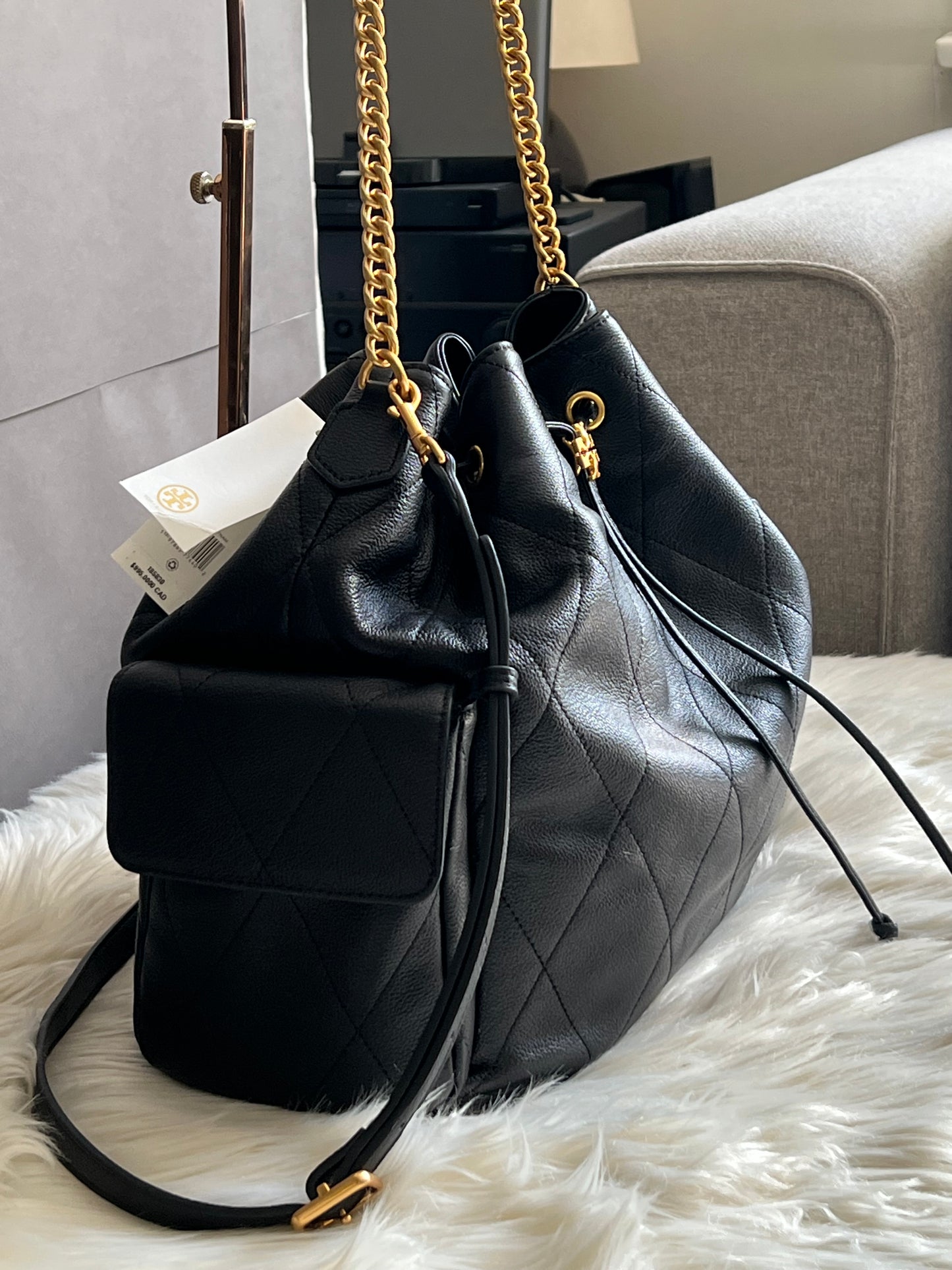 Tory Burch Charlie Large Quilted Drawstring Shoulder Bag