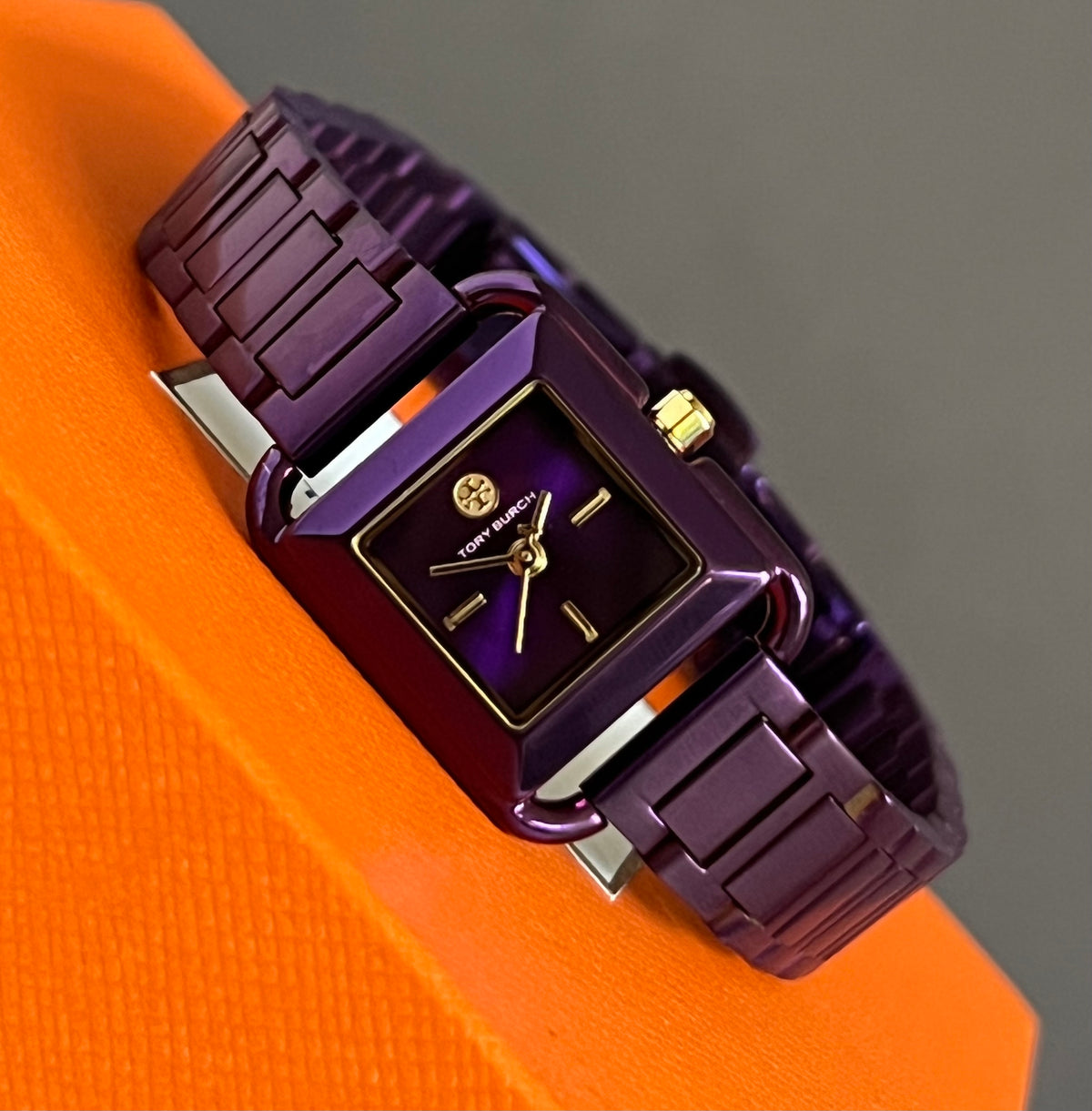 Tory Burch The Kira Square Purple Stainless Watch