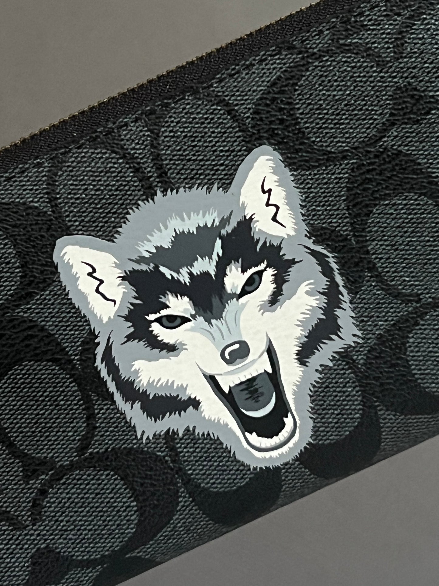 Coach Accordion Zip Wallet in Signature Canvas with Wolf Motif