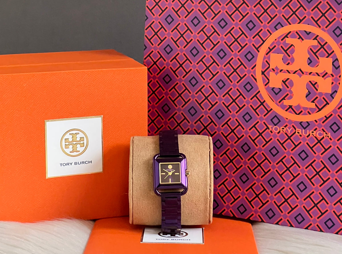 Tory Burch The Kira Square Purple Stainless Watch