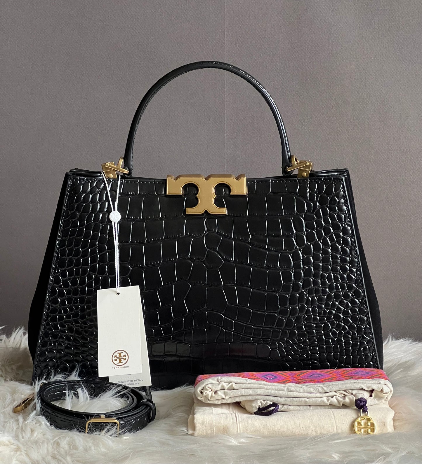 Tory Burch Eleanor Croc Embossed Satchel