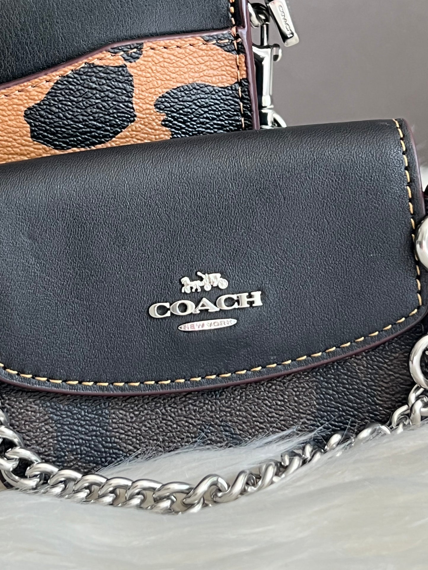 Coach Poppy Crossbody with Card Case with Leopard Print and Signature Canvas