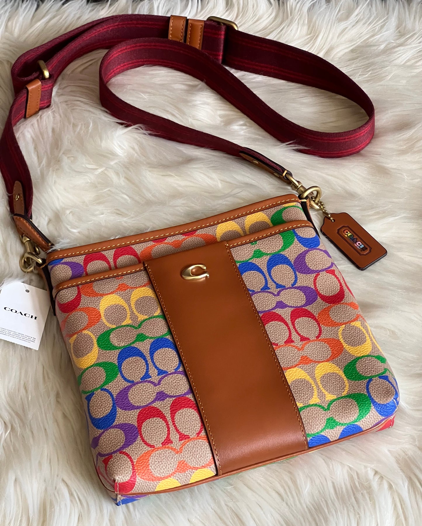 Coach Kitt Messenger Crossbody Bag in Rainbow Signature Canvas