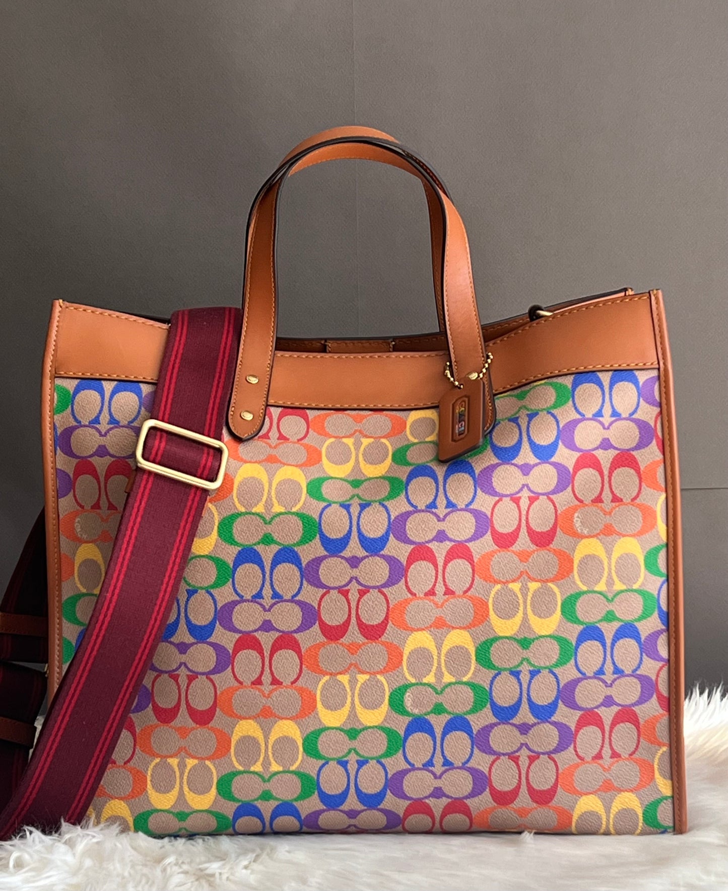 Coach Field Tote 40 in Rainbow Signature Canvas