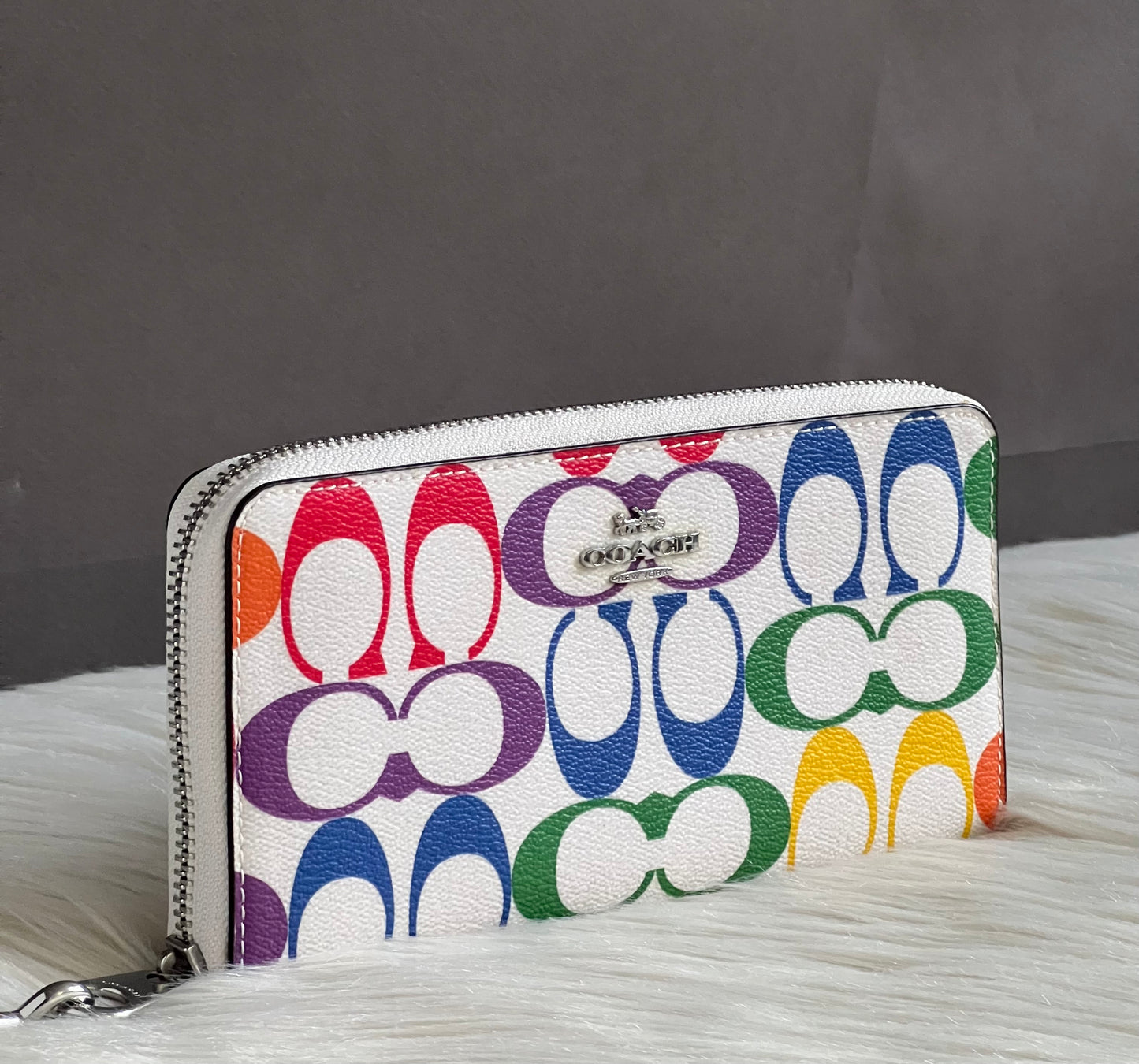 Coach Rainbow Signature Long Zip Around Wallet