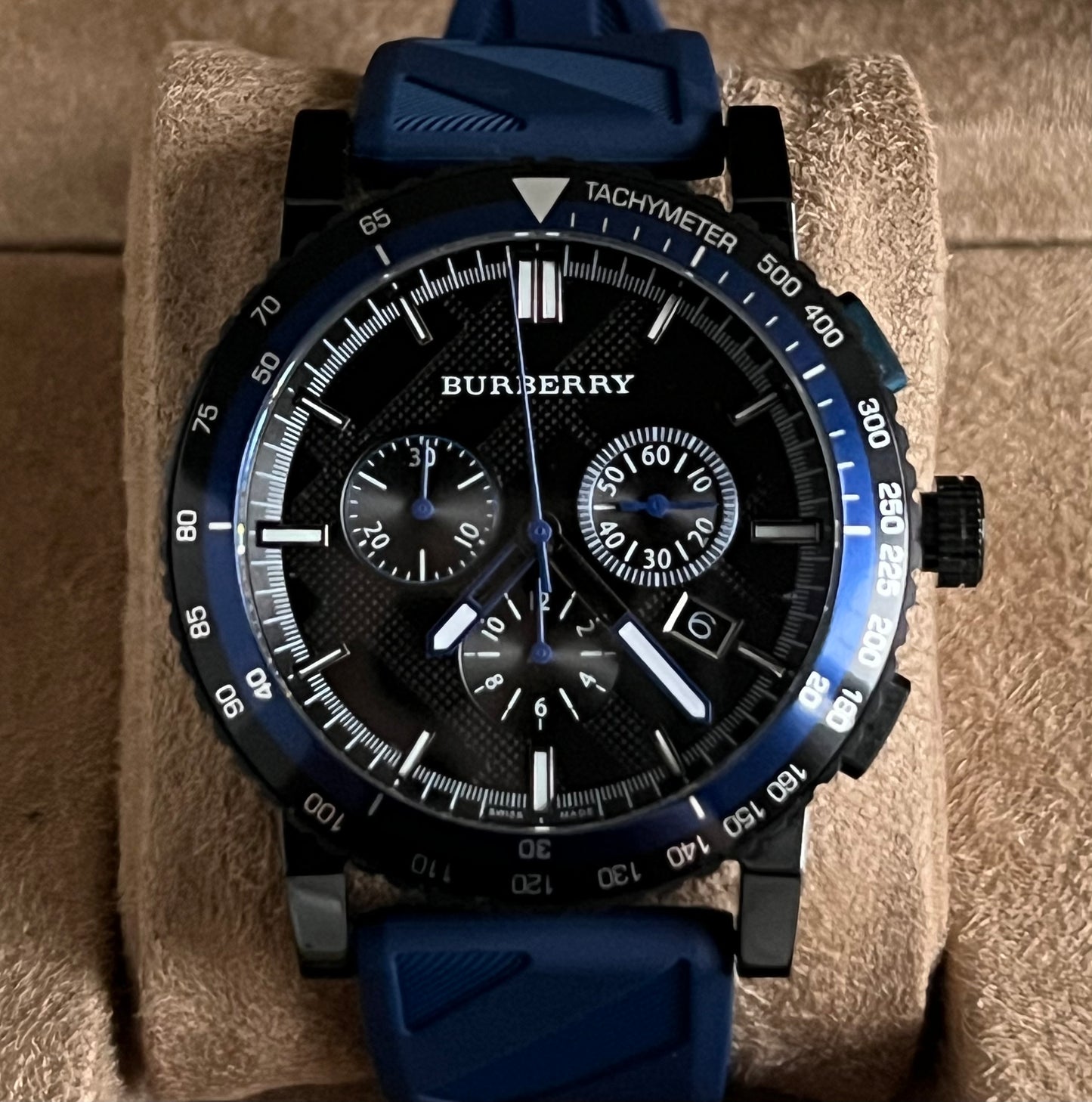 Burberry The City Sport Chronograph Blue Rubber Strap Watch