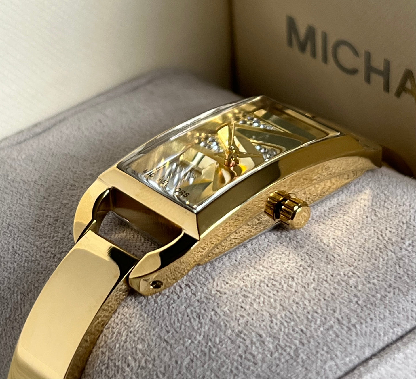 Michael Kors Women’s Mini Empire Pavé Gold-Tone Bangle Watch