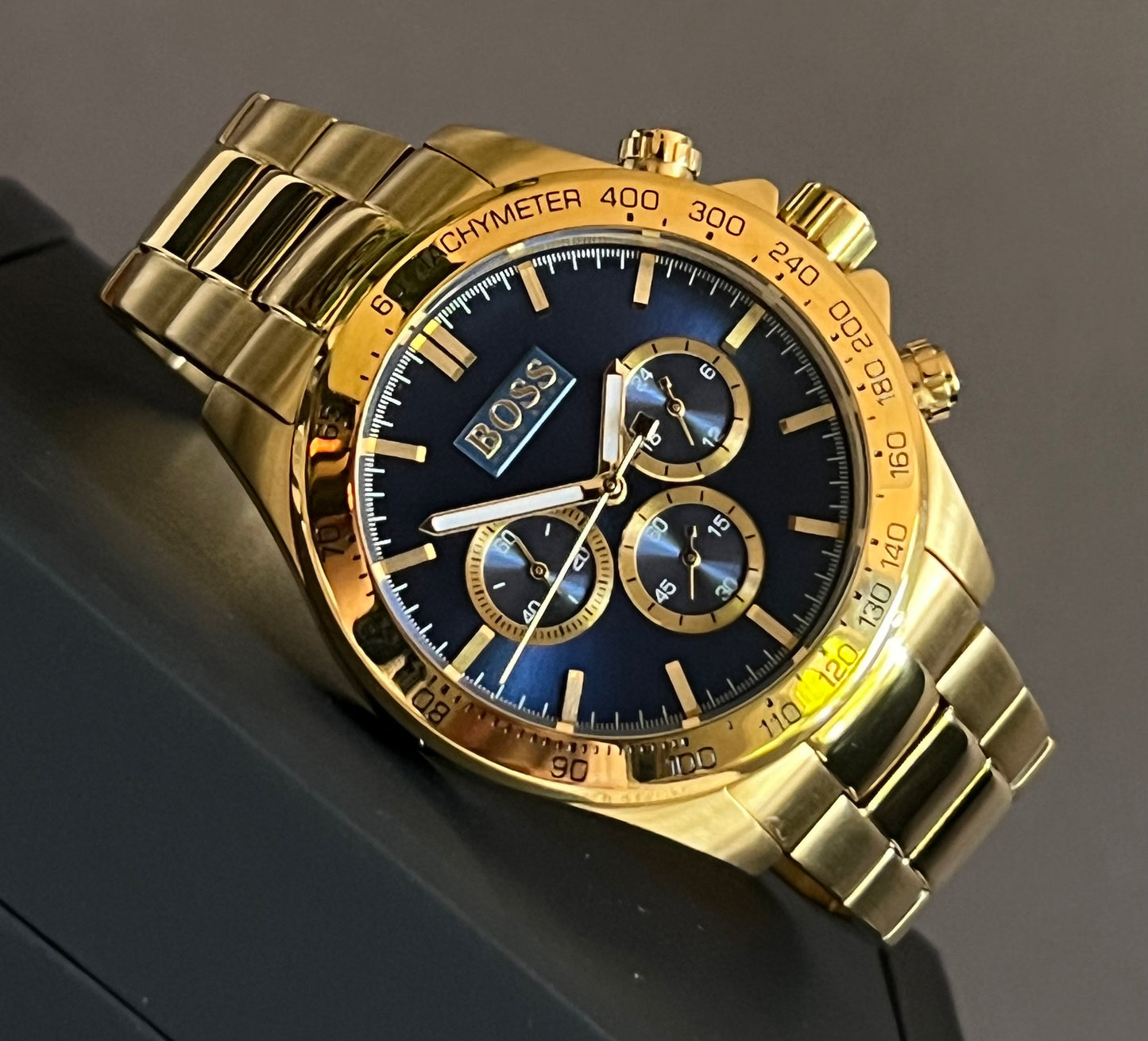 Hugo Boss Men’s Ikon Chronograph Gold-Tone Blue Dial Watch