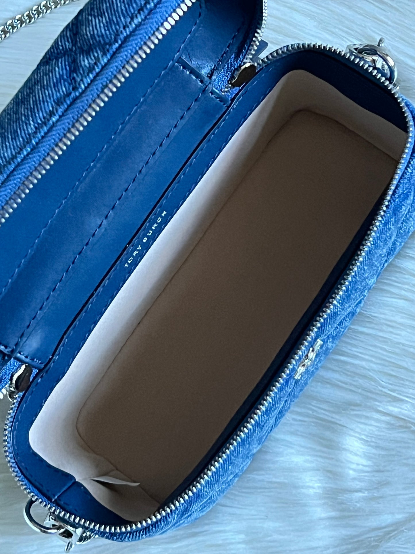 Tory Burch Kira Diamond Quilt Denim Vanity Case