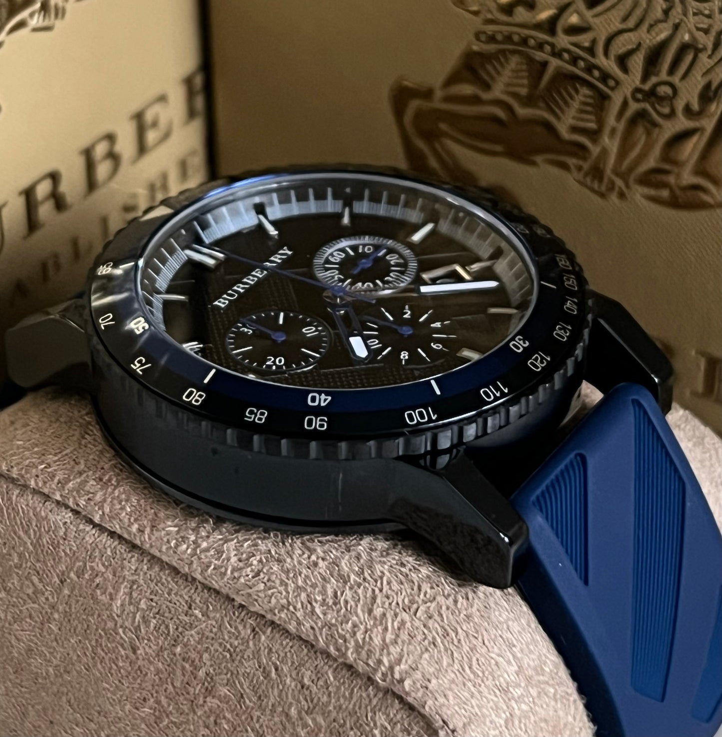 Burberry The City Sport Chronograph Blue Rubber Strap Watch