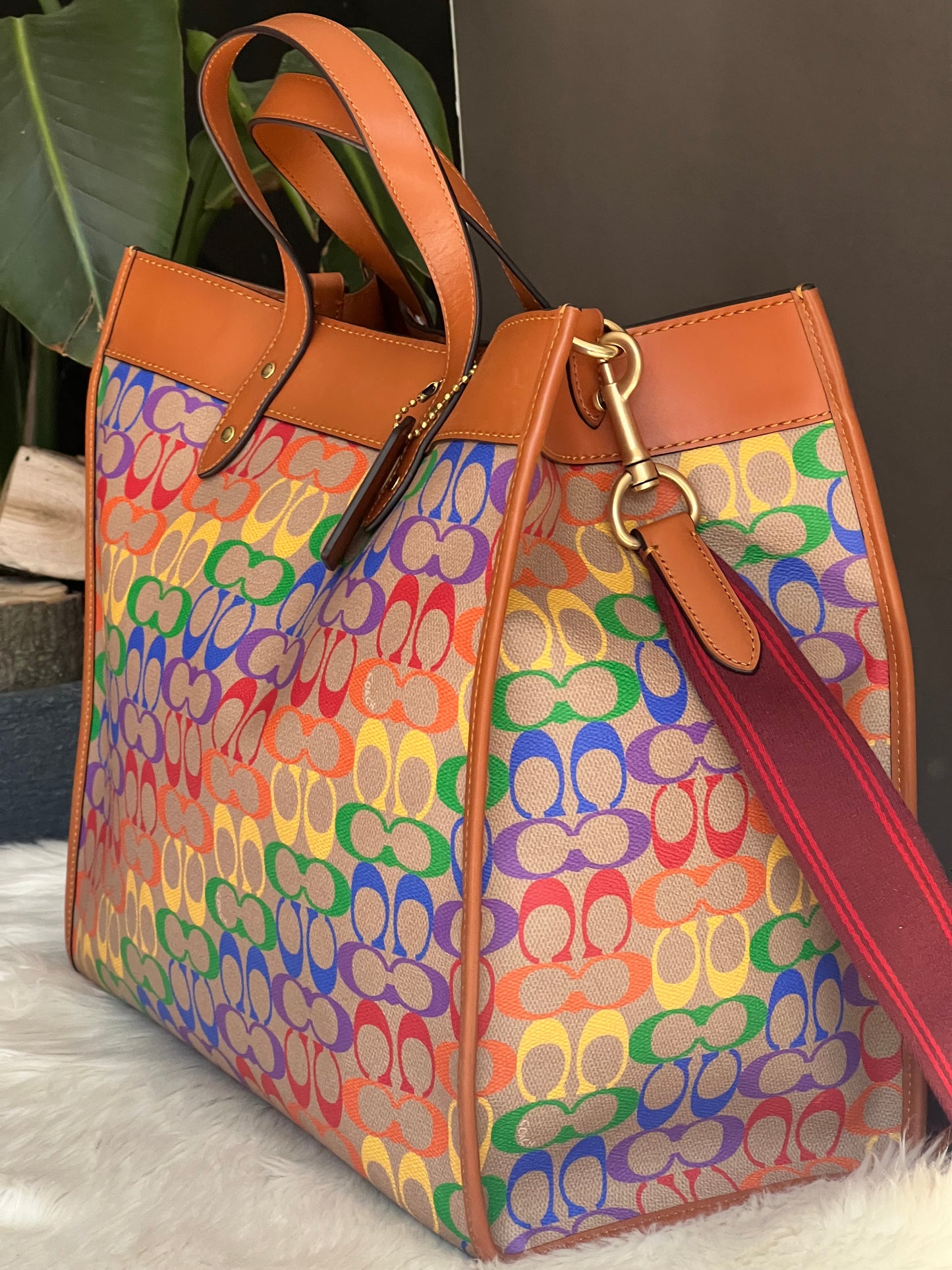 Coach Field Tote 40 in Rainbow Signature Canvas