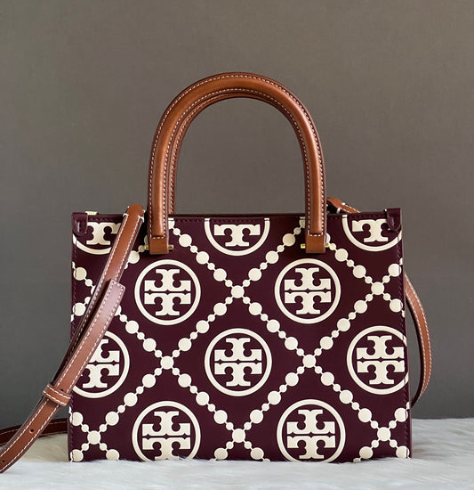 Tory Burch T Monogram Contrast Top-Handle Embossed Tote