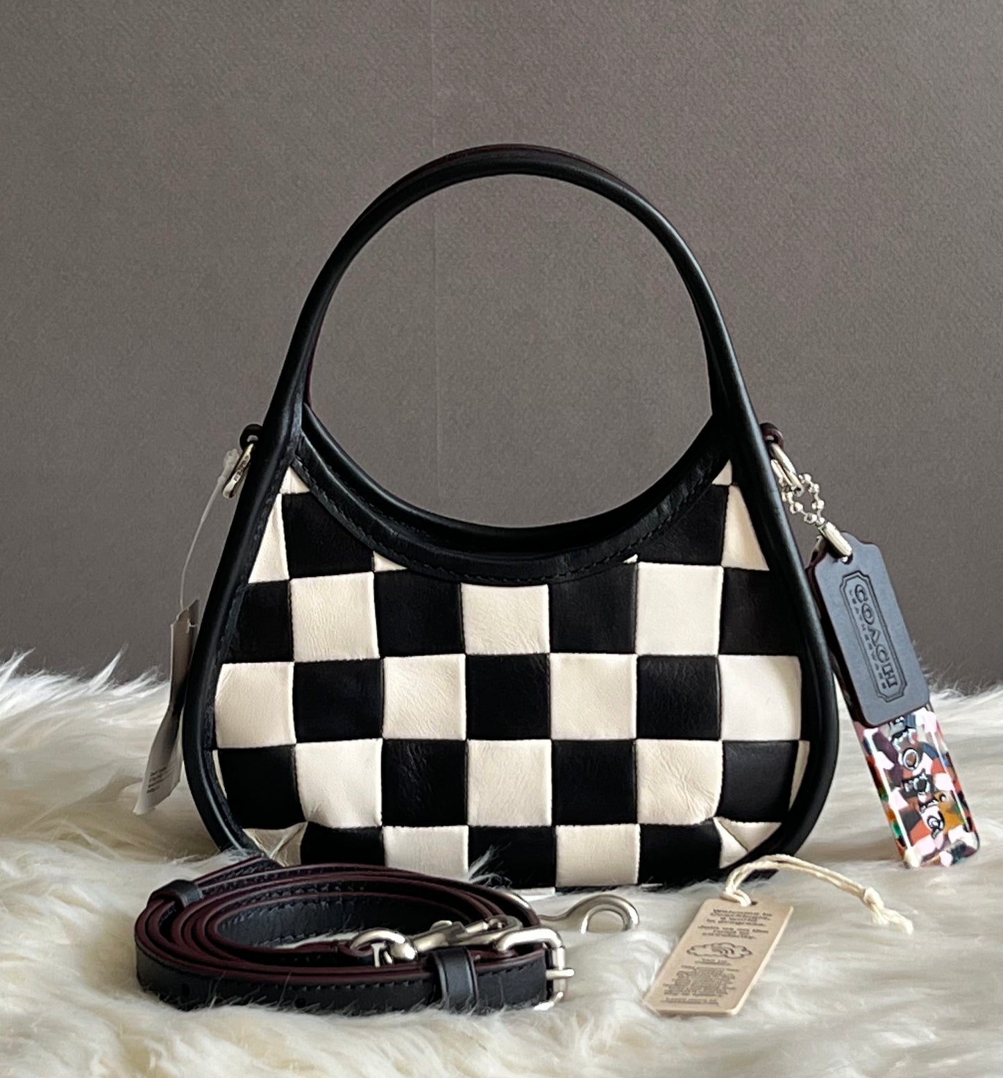 Coach Mini Ergo Bag with Crossbody Strap in Checker Board Upcrafted Leather