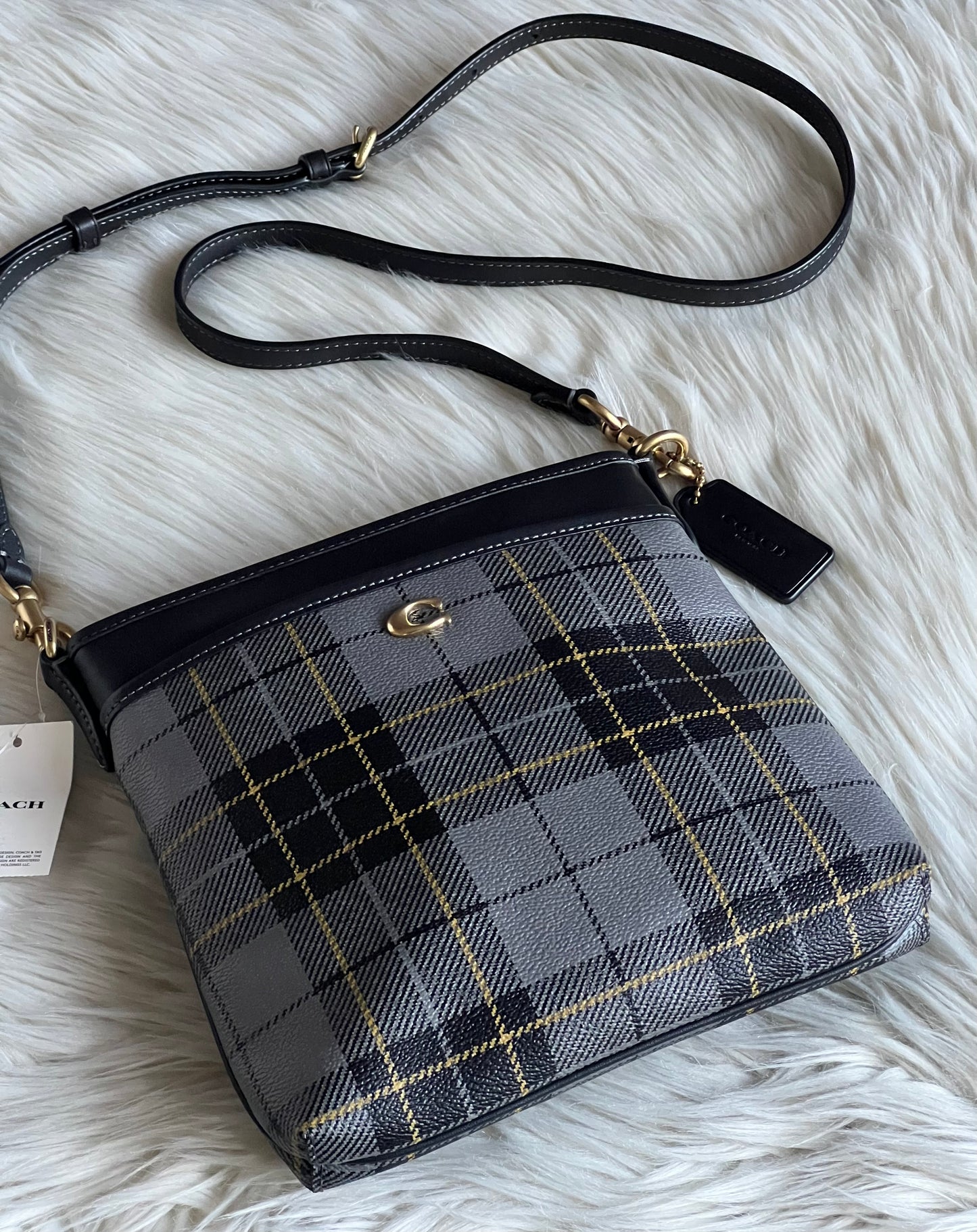 Coach Boxed Kitt Messenger Crossbody Bag with Plaid Print