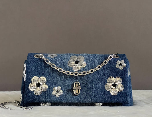 Marc Jacobs The Sequin Daisy Denim Dual Chain Mini Bag