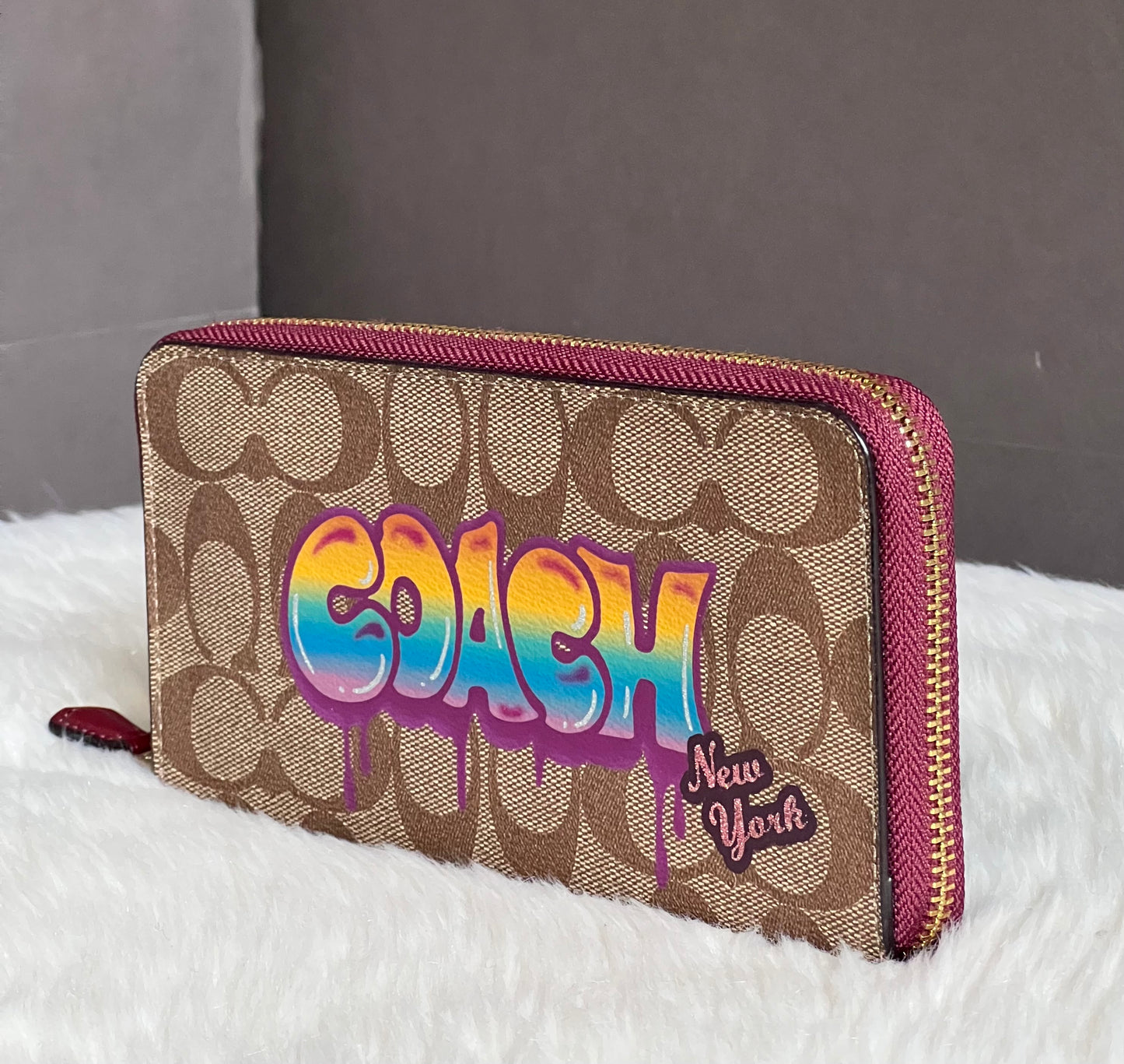 Coach Accordion Zip Around Wallet In Signature Canvas with Graffiti