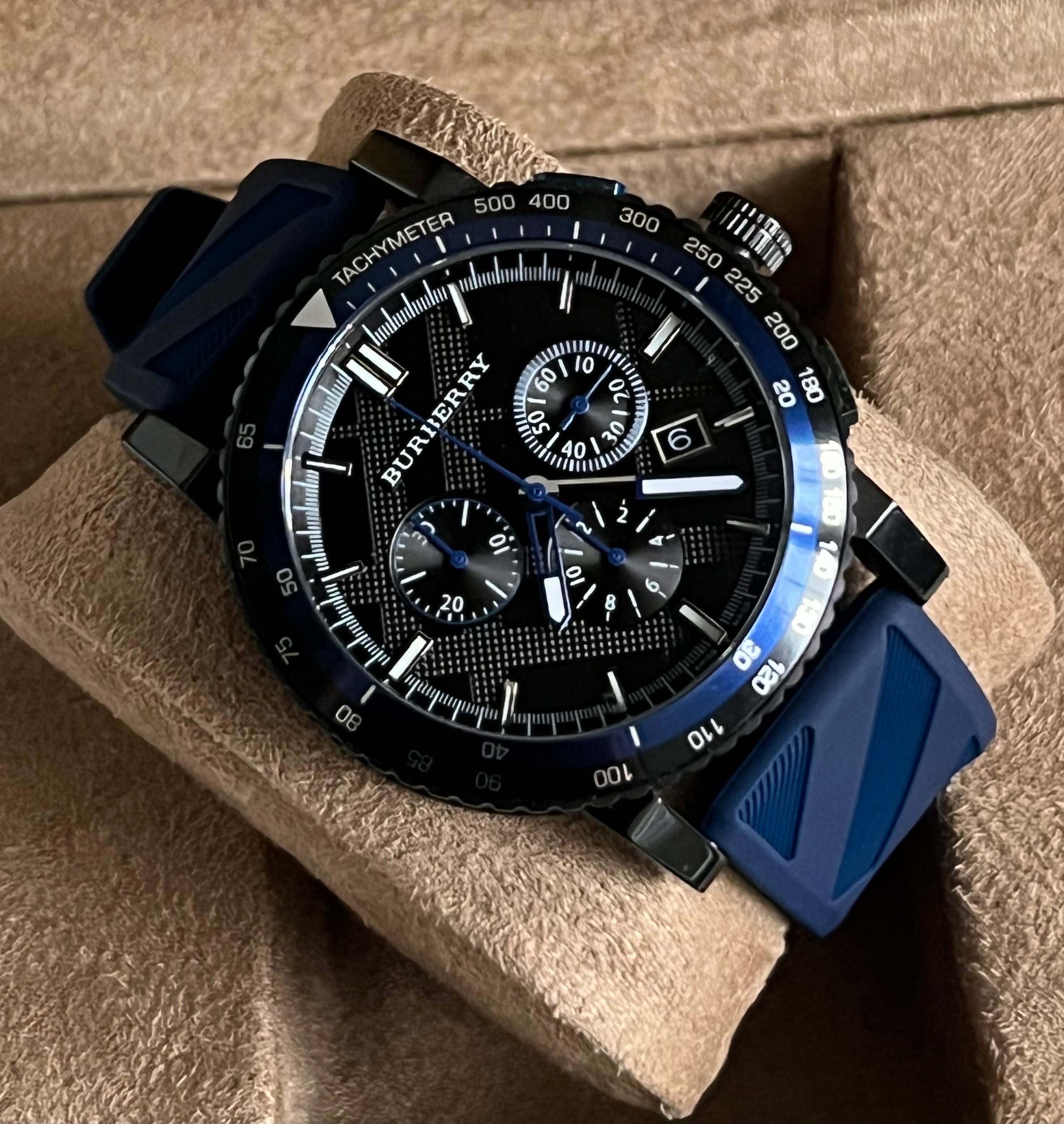 Burberry The City Sport Chronograph Blue Rubber Strap Watch – Club
