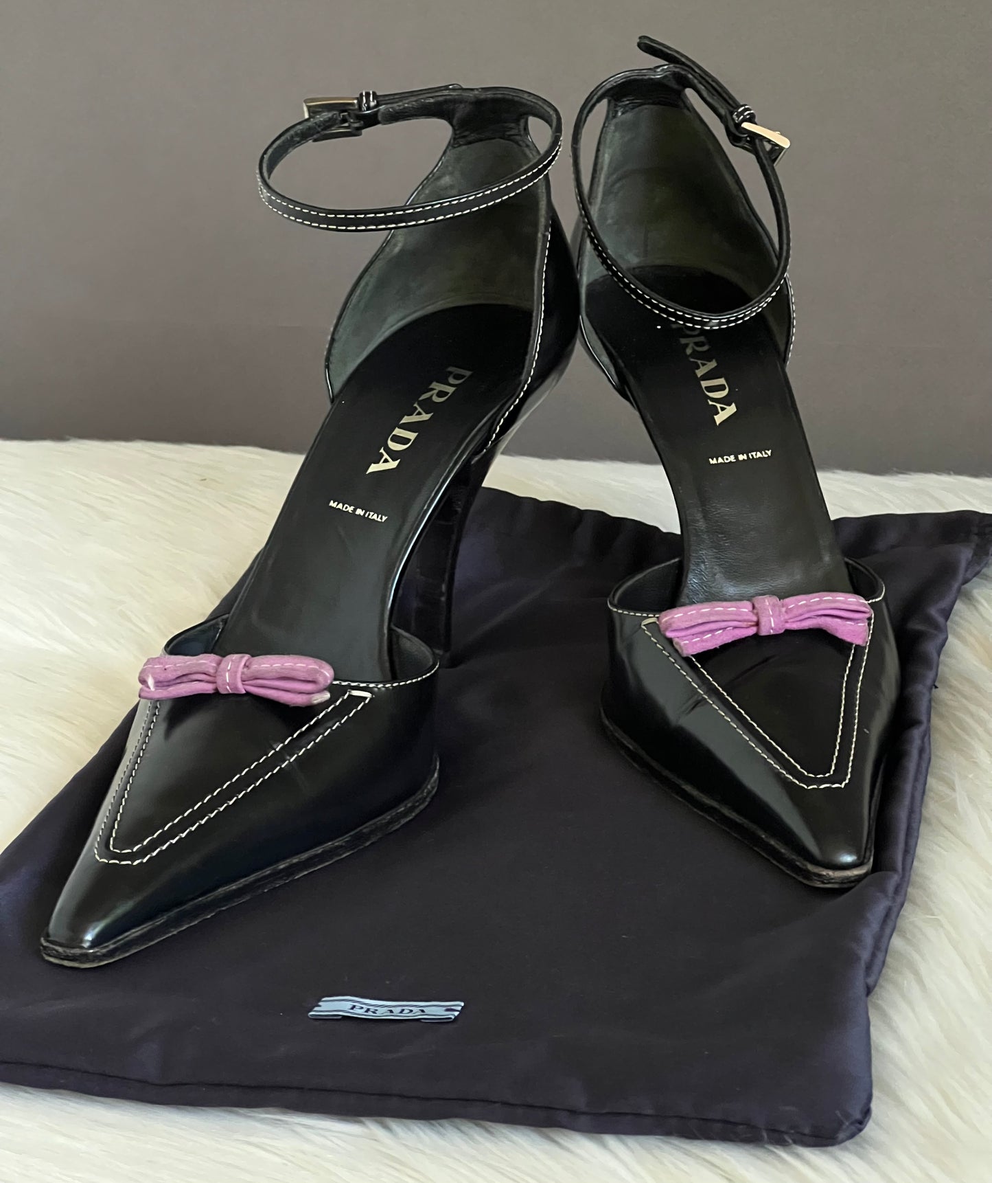 Prada Purple Bow Suede High Heel Pumps