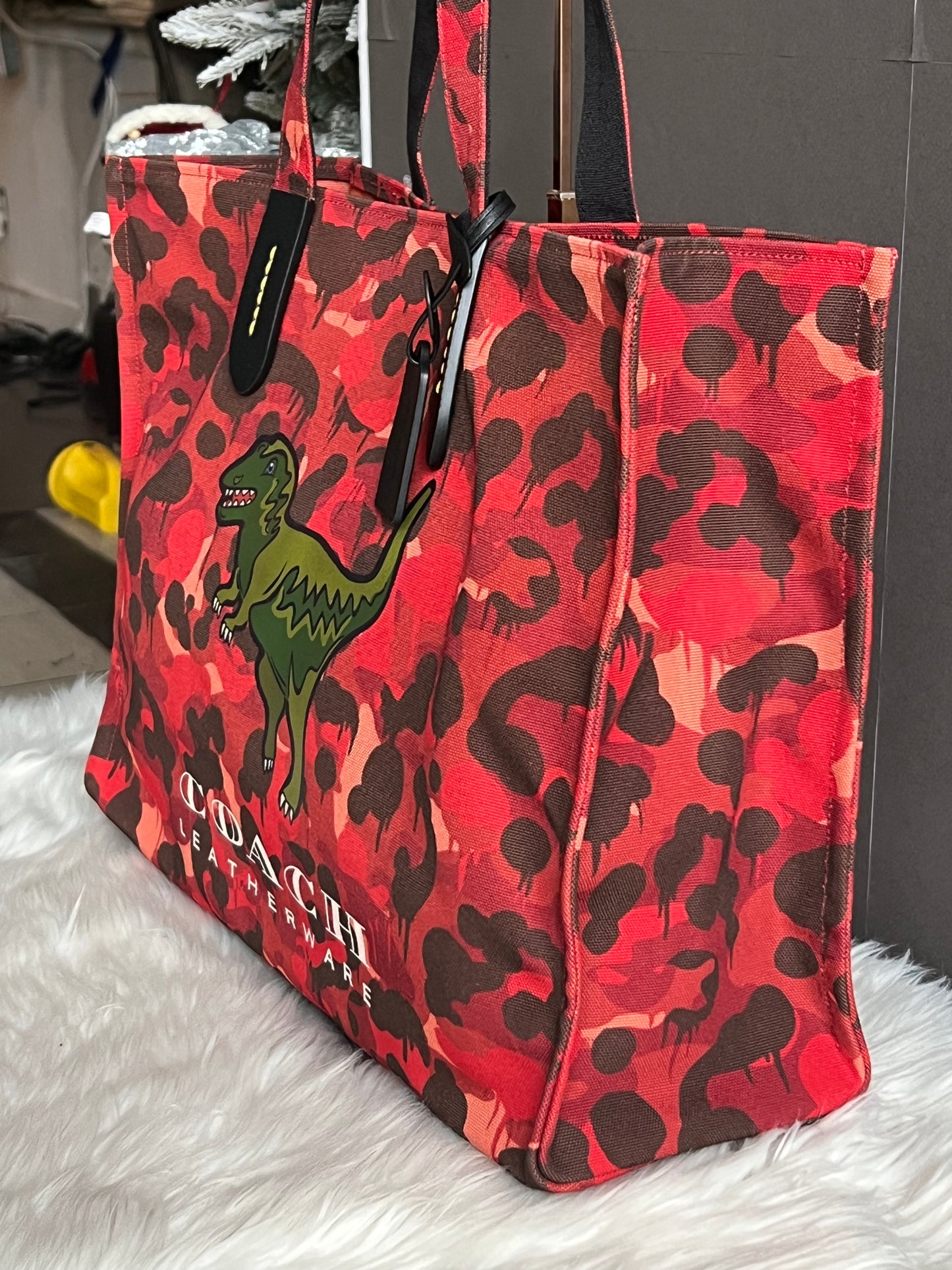 Coach 100% Recycled Canvas Tote 42 with Camo Print and Rexy