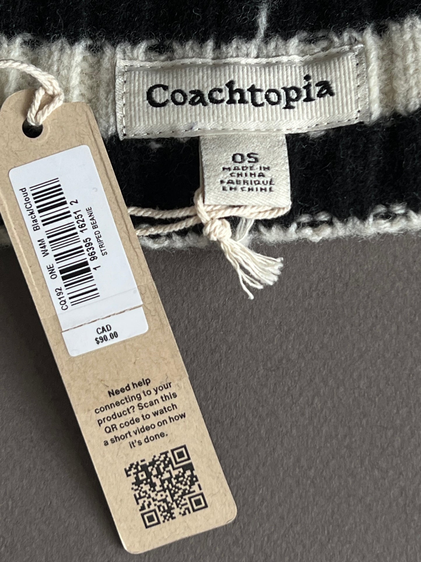 Coach Beanie with Stripe Pattern