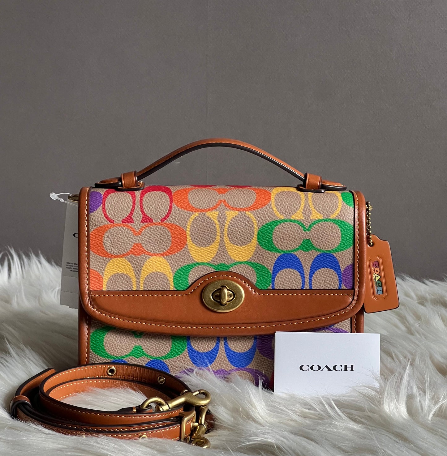 Coach Kip Turnlock Crossbody in Rainbow Signature Canvas