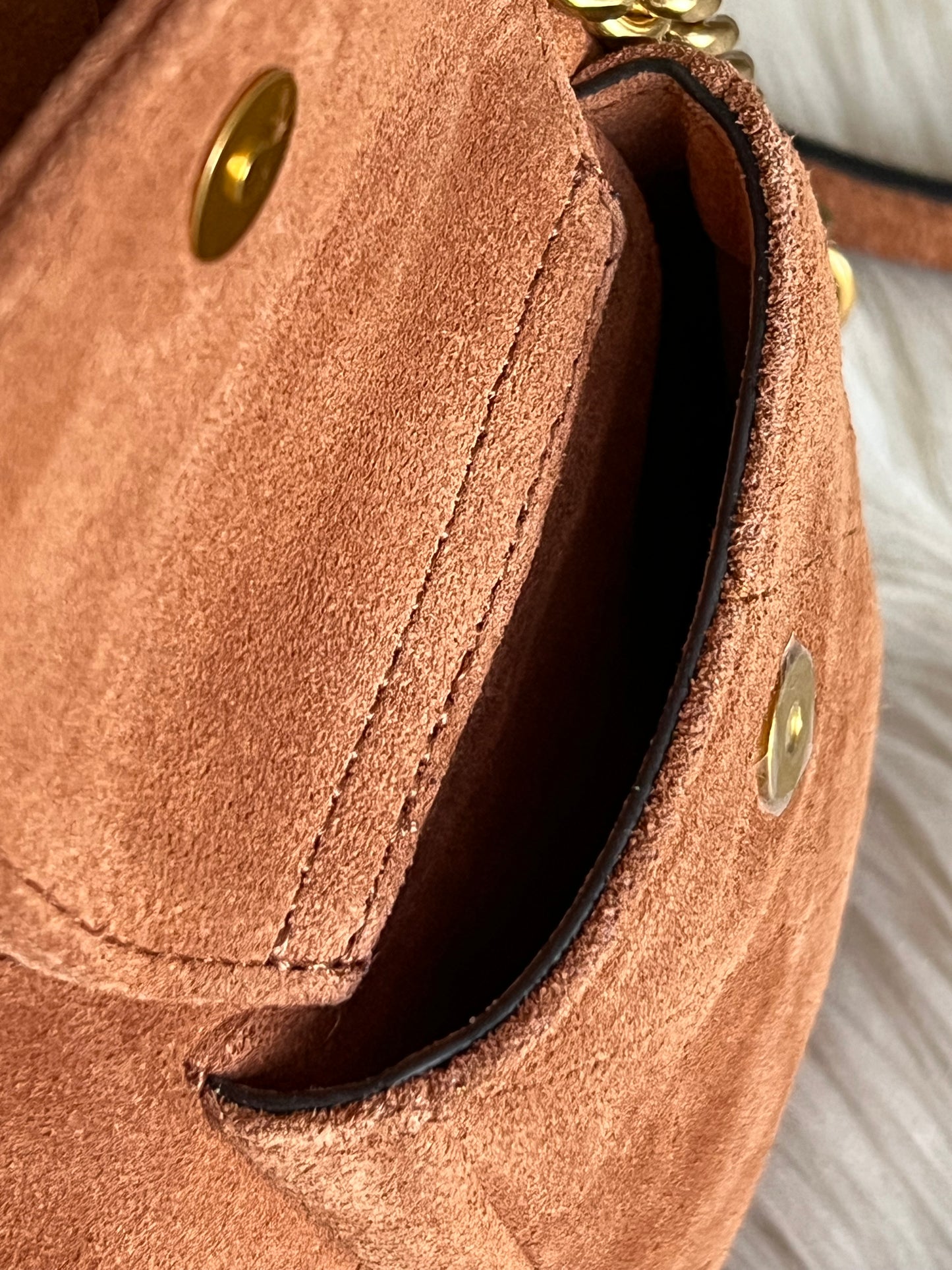 Tory Burch Charlie Quilted Suede Drawstring Shoulder Bag
