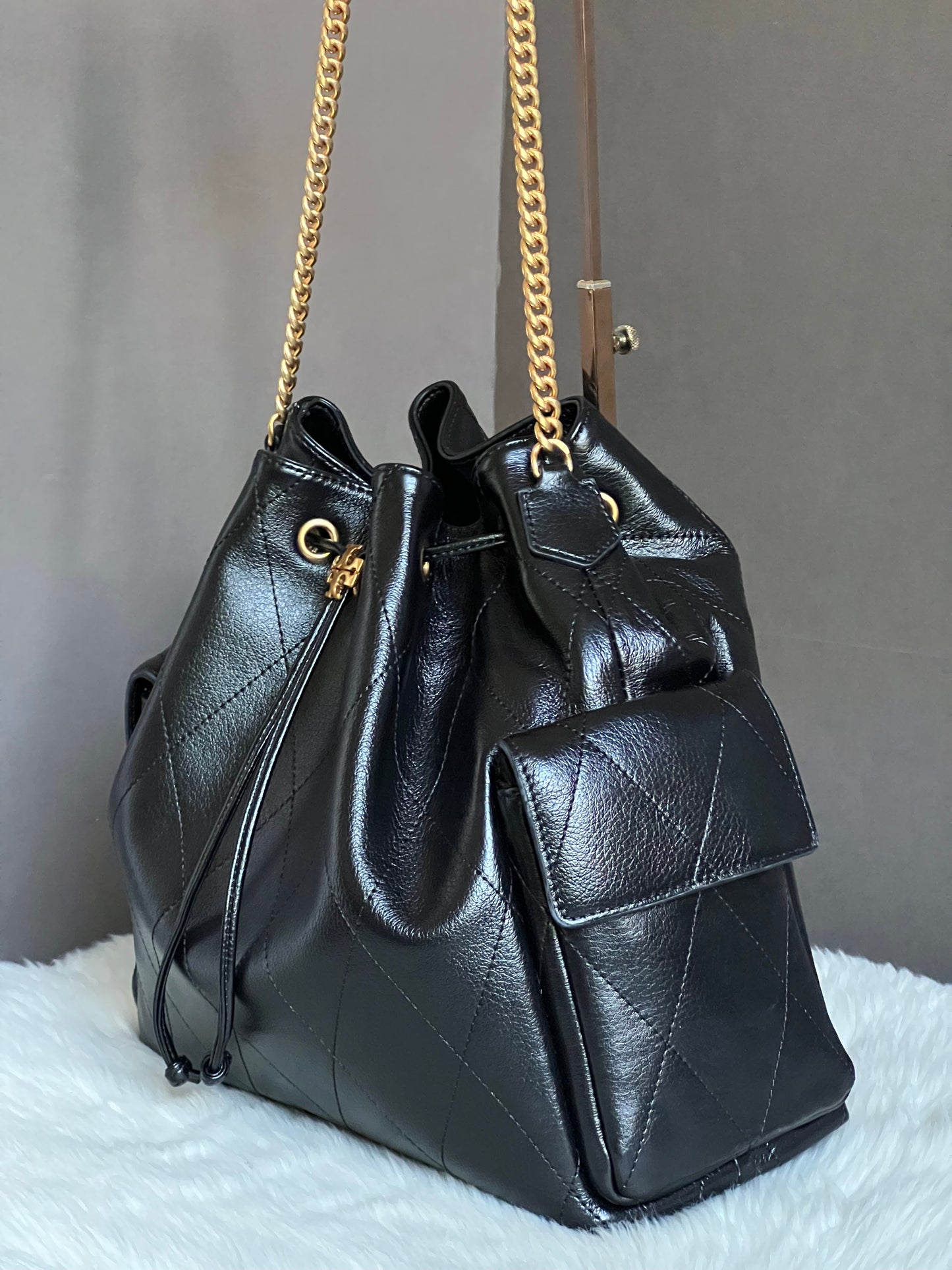 Tory Burch Charlie Large Quilted Drawstring Shoulder Bag