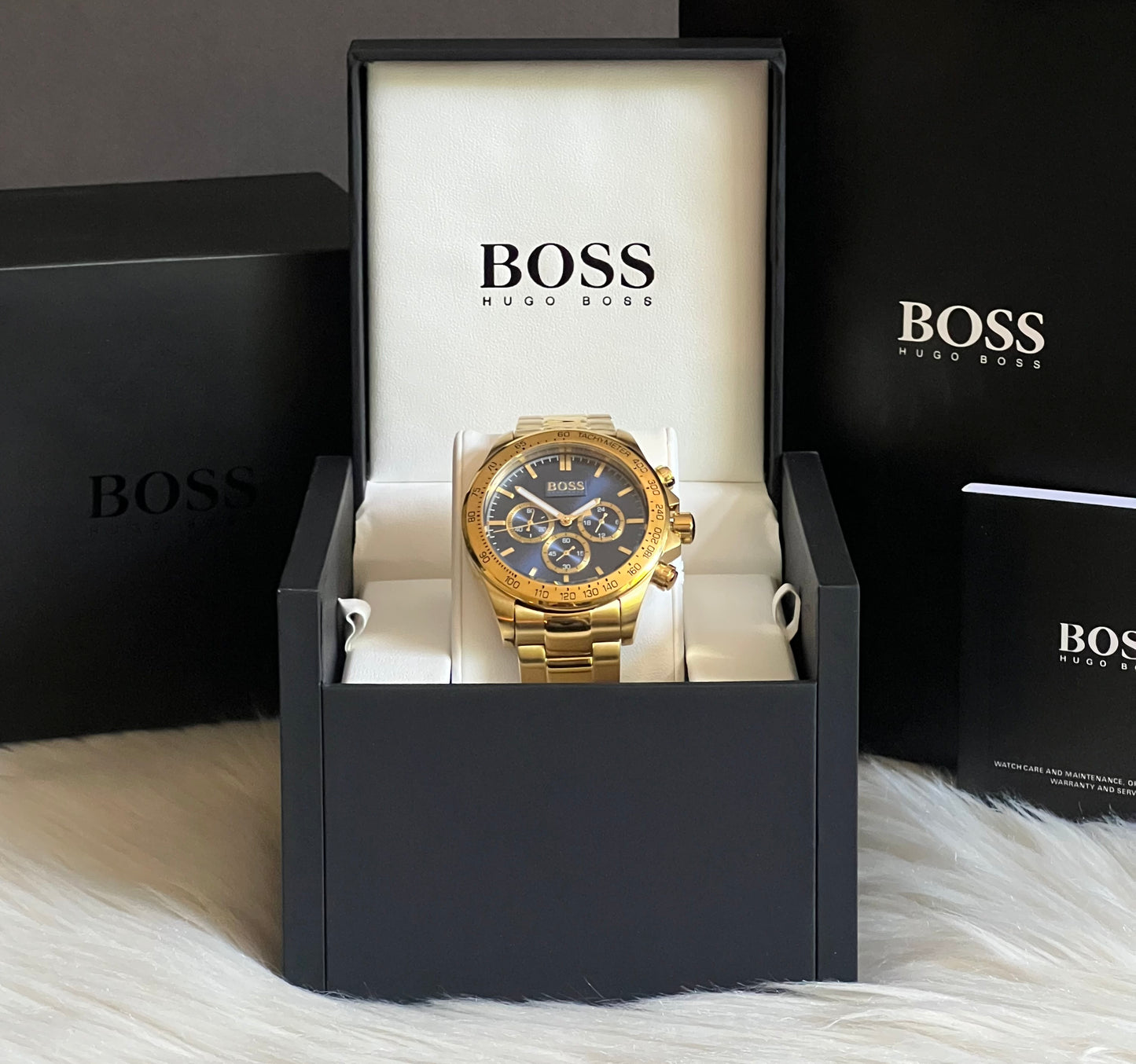 Hugo Boss Men’s Ikon Chronograph Gold-Tone Blue Dial Watch