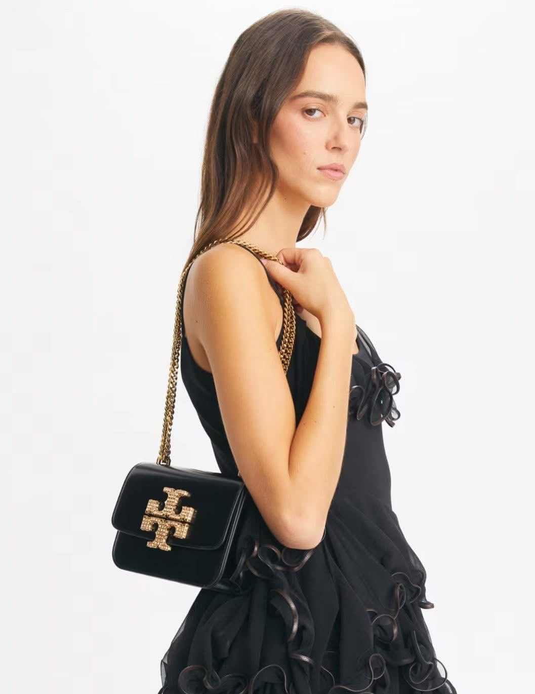 Tory Burch Eleanor Pave Spazzolato Small Convertible Shoulder Bag