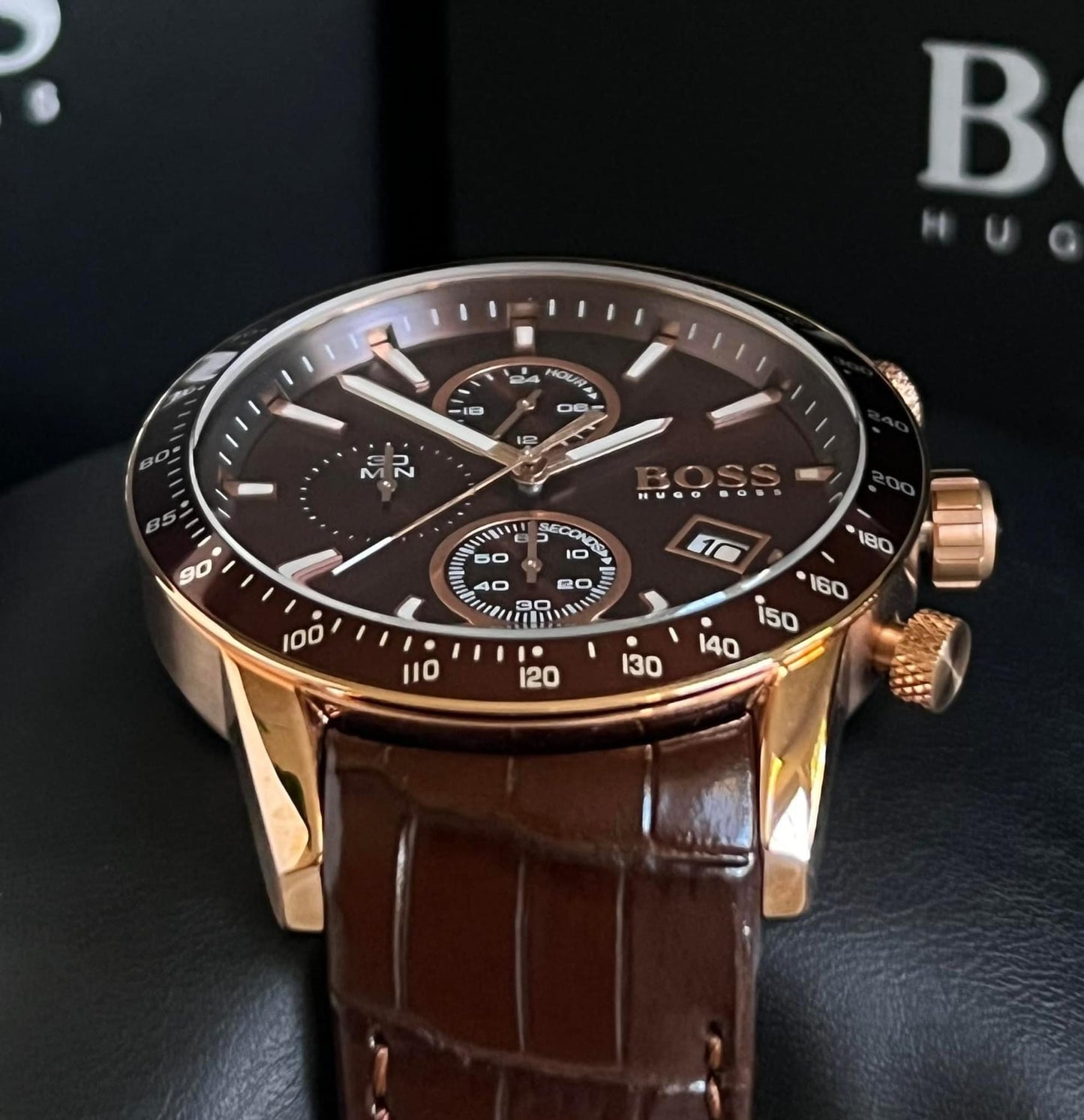 Hugo Boss Men’s Chronograph Tachymeter Leather Strap Watch