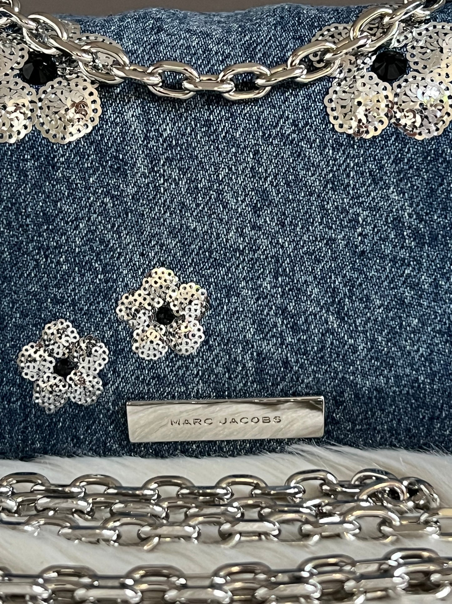 Marc Jacobs The Sequin Daisy Denim Dual Chain Mini Bag