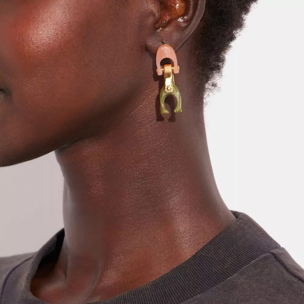 Coach Chunky Signature Link Drop Earrings