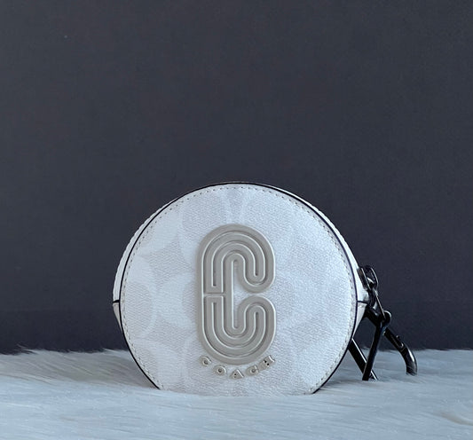 Coach Round Hybrid Pouch In Signature Canvas With Coach Patch