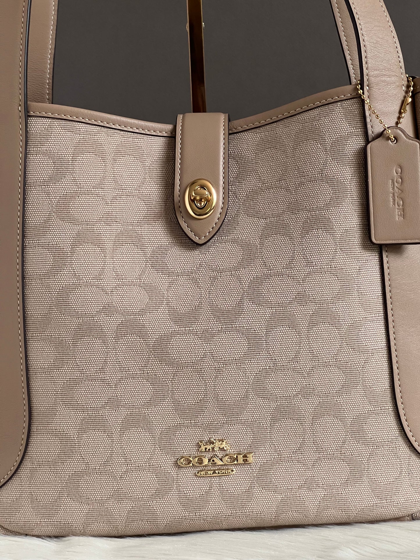 Coach Hadley Turnlock Tote Bag with Signature Canvas