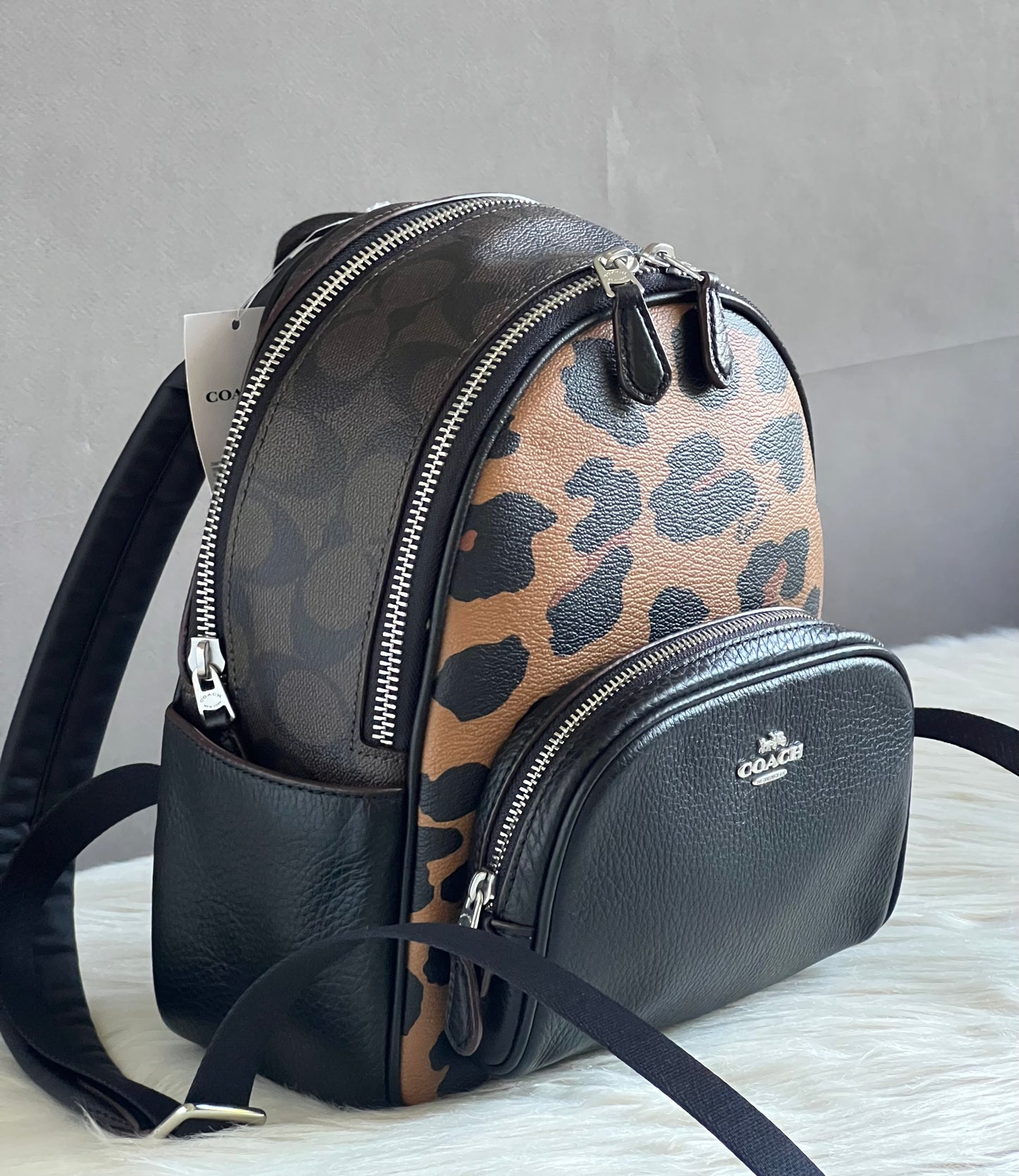 Coach Mini Court Backpack in Signature Canvas With Leopard Print